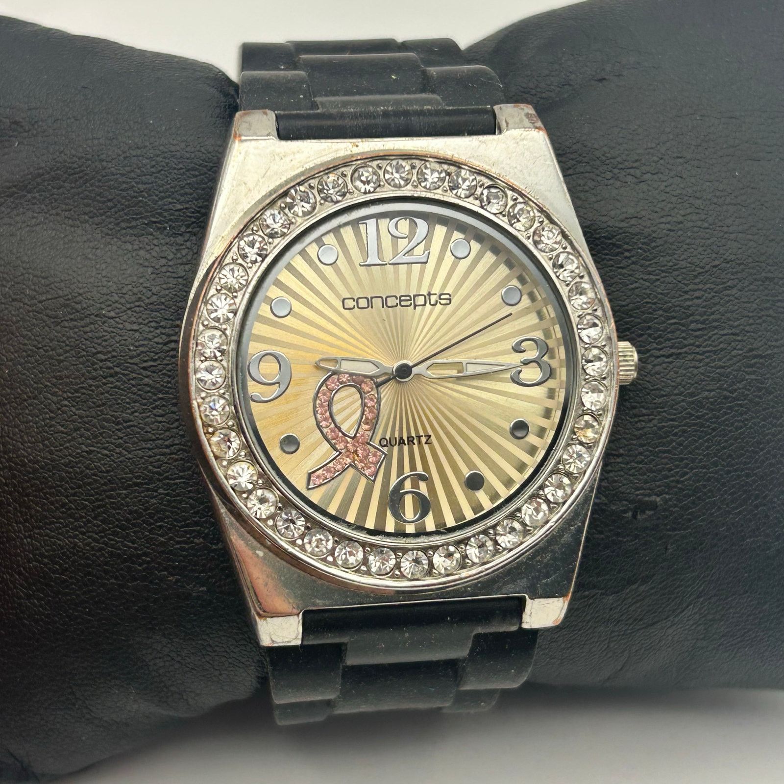 Other Concepts Breast Cancer Awareness Ribbon Watch Black Band Size ONE SIZE - 1 Thumbnail