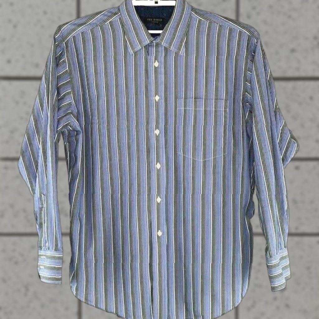 Ted Baker Ted Baker London Mens Dress Shirt Striped Long Sleeve Size 17 Blue Multicolor 34/35 - 34/35 Stripe Blue Multicolor Shirt Mens Regular XS-xxl Size 46R - 1 Thumbnail