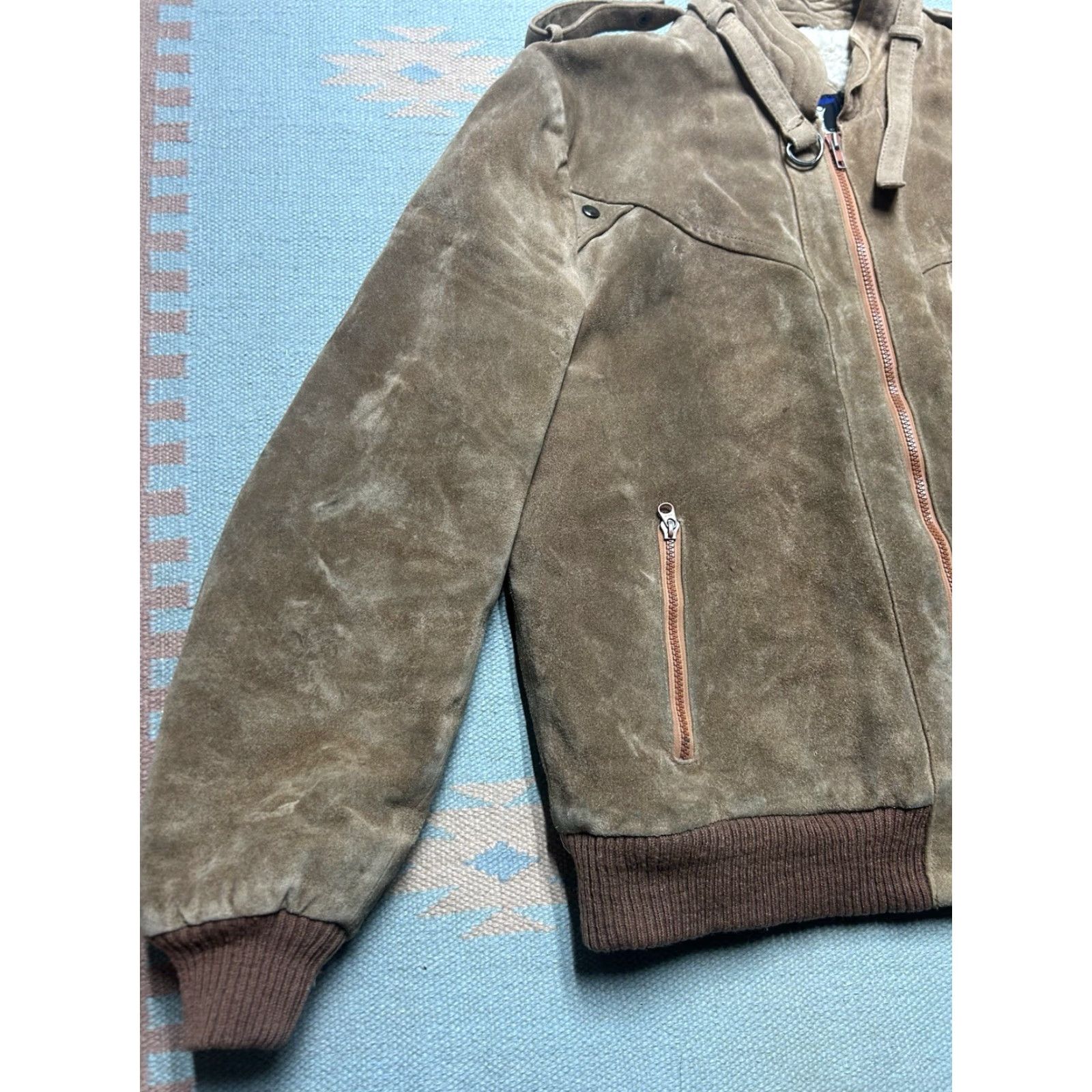 Vintage VINTAGE Flight Bomber Jacket Leather Suede 80s Oui brown Men L Large Sherpa lined 44 Size US L / EU 52-54 / 3 - 3 Thumbnail