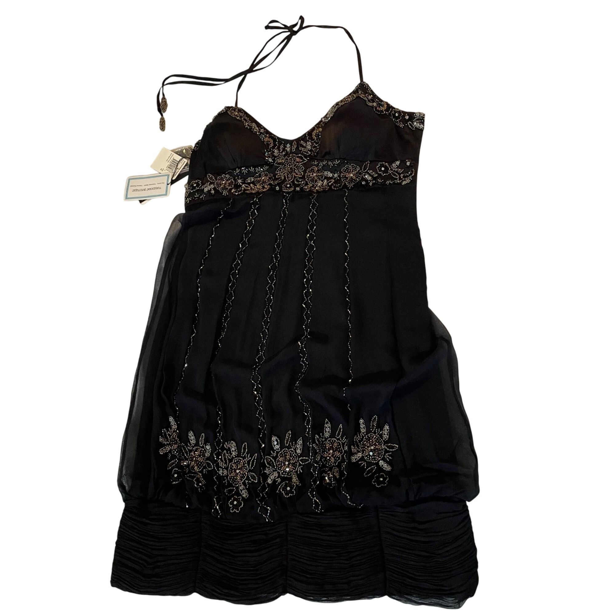 Adrianna Papell Black Beaded Halter Dress Size 12 Tags attac -  ilac.rochib.com