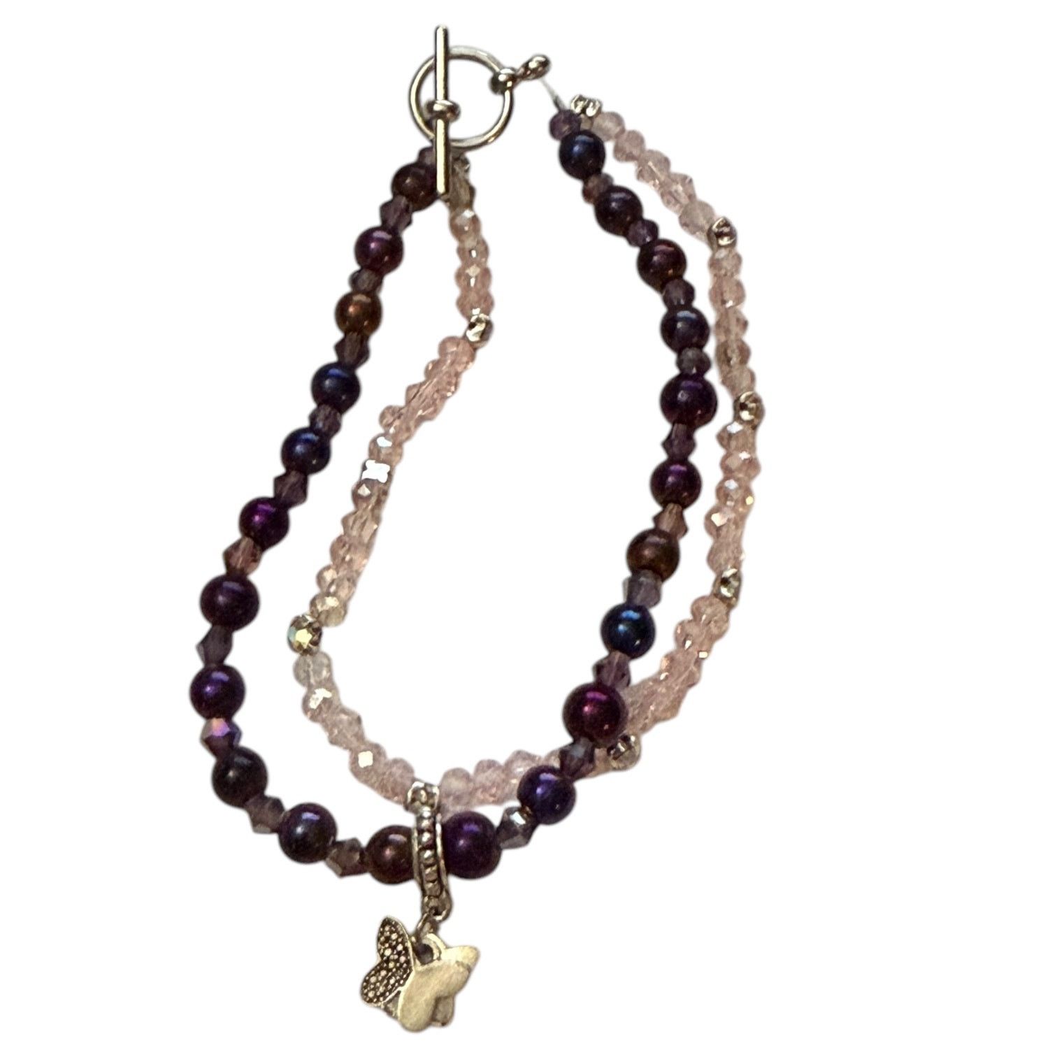 Other Handmade Butterfly Double Strand Pink Toggle Bracelet Size ONE SIZE - 3 Thumbnail