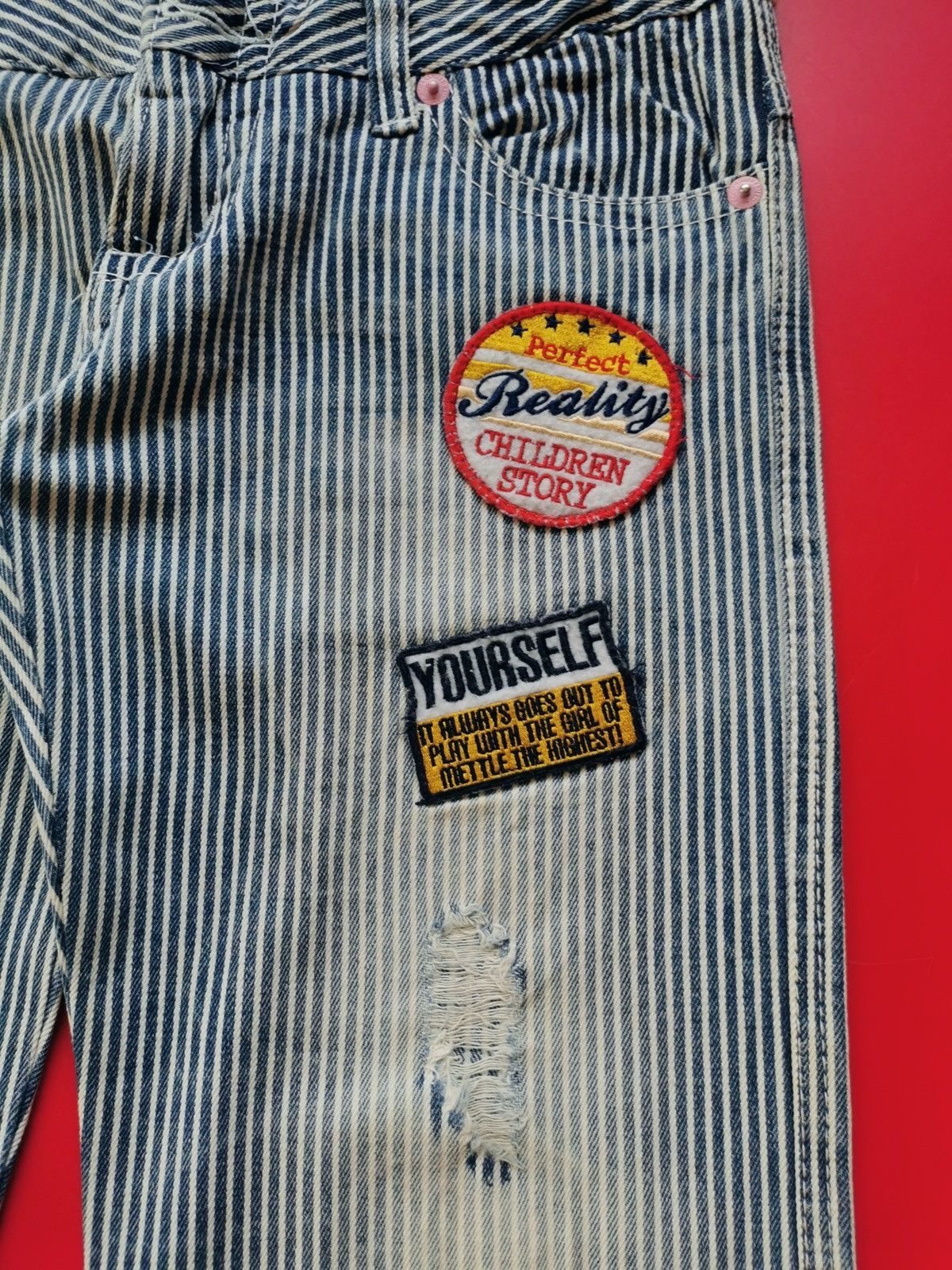 Kapital Colza Japan Hickory Patch Print Double Waist Jeans Size US 30 / EU 46 - 4 Thumbnail