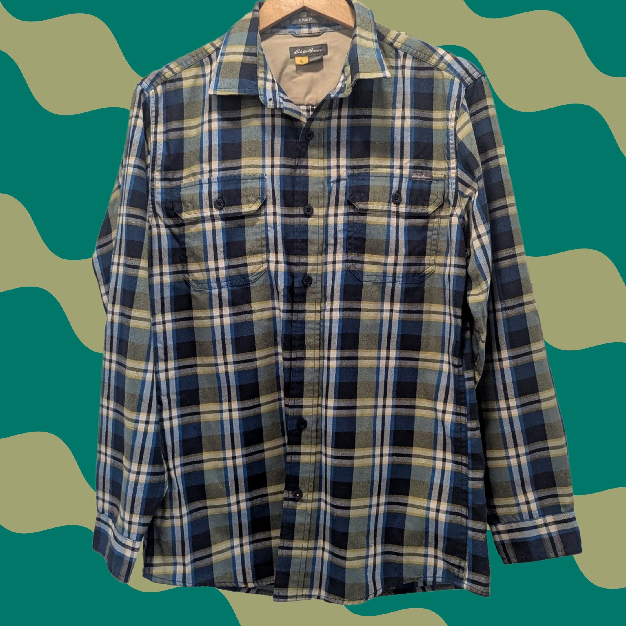 Eddie Bauer Eddie Bauer Plaid Shirt Long Sleeve Button-Down Classic Fit Men's M Blue Yellow Size US M / EU 48-50 / 2 - 1 Thumbnail