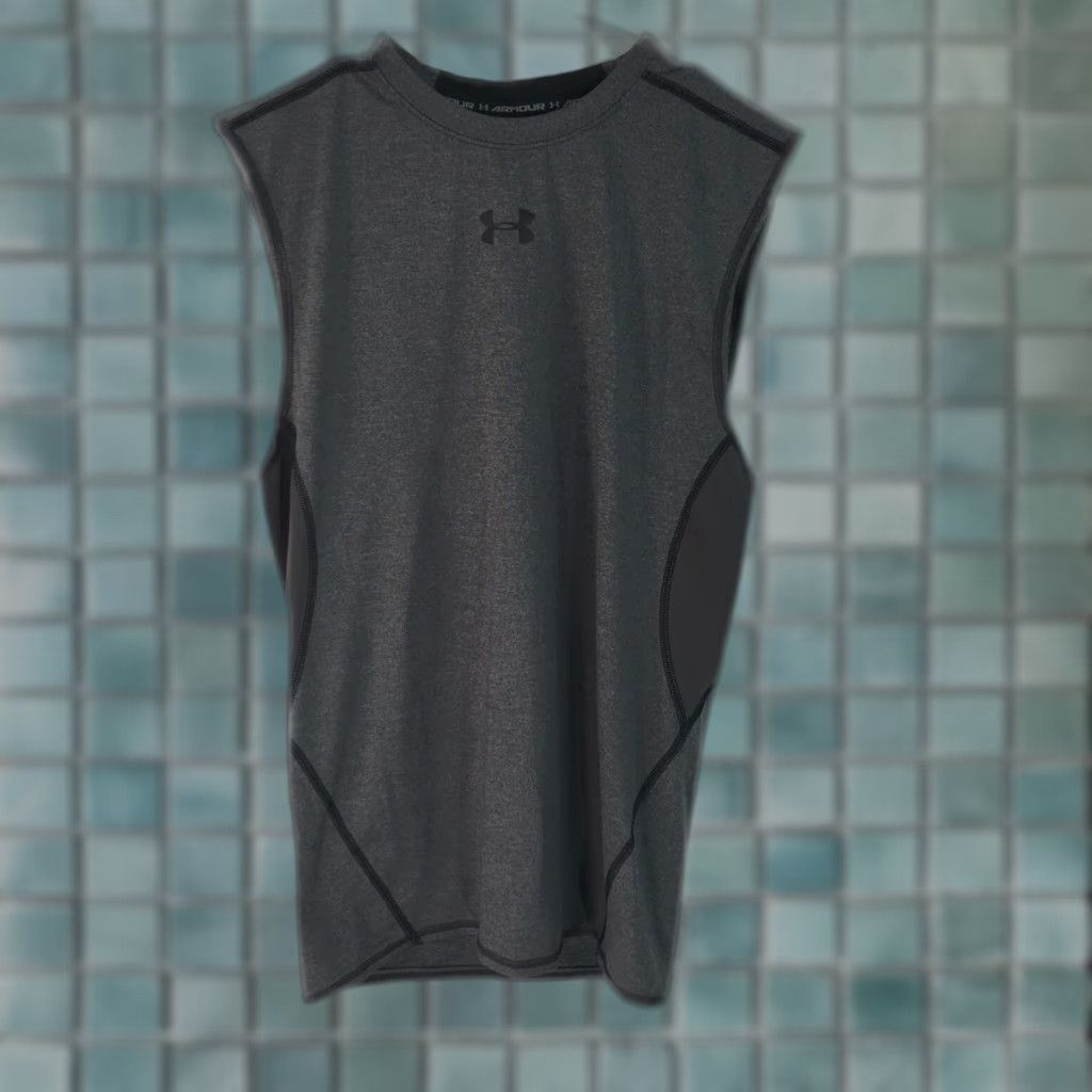 Under Armour VINTAGE Under Armour Mens Activewear T-Shirt Sleeveless Crew Neck Solid Gray Size Large Sports Workout Fitness Size US L / EU 52-54 / 3 - 1 Thumbnail
