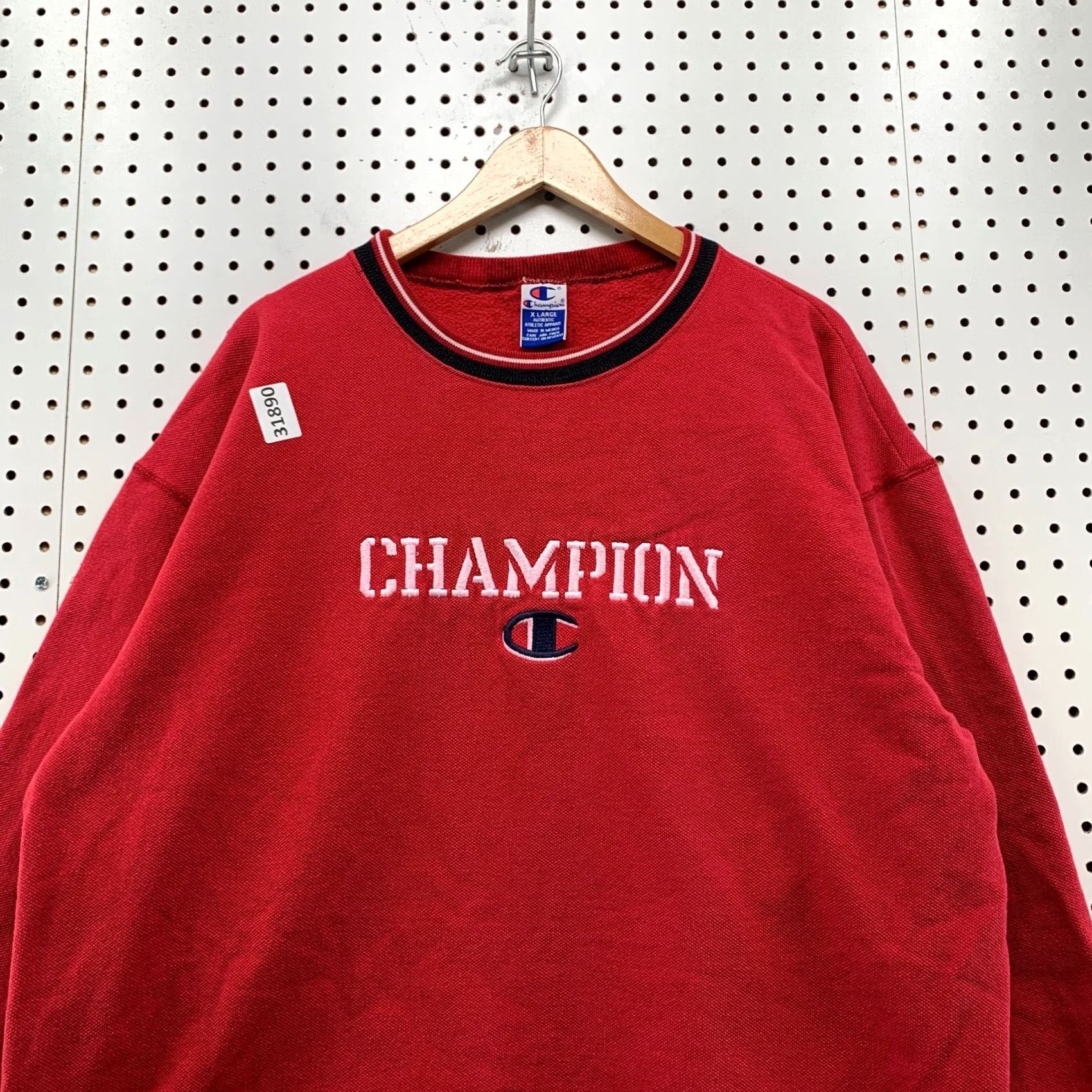 Champion Vintage Champion Red Knit Sweatshirt Long Sleeve Men XL 26x28 90s Crew Neck Pullover reverse Weave Size US XL / EU 56 / 4 - 2 Thumbnail