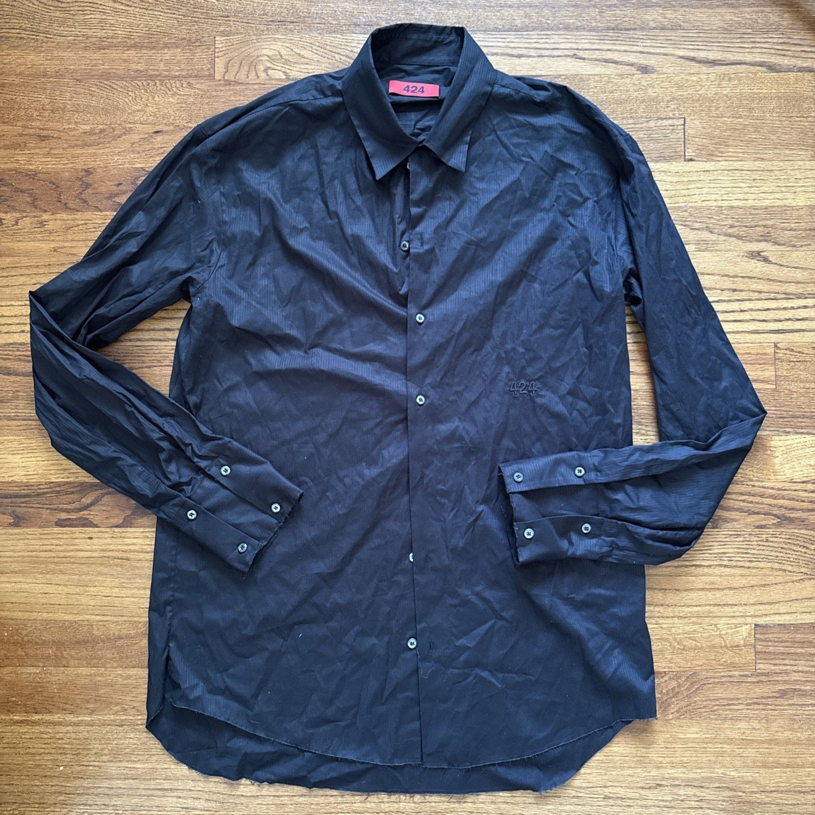 424 424 ON FAIRFAX Men’s Casual Black Long Sleeve Buttoned Shirt Size US XL / EU 56 / 4 - 1 Thumbnail