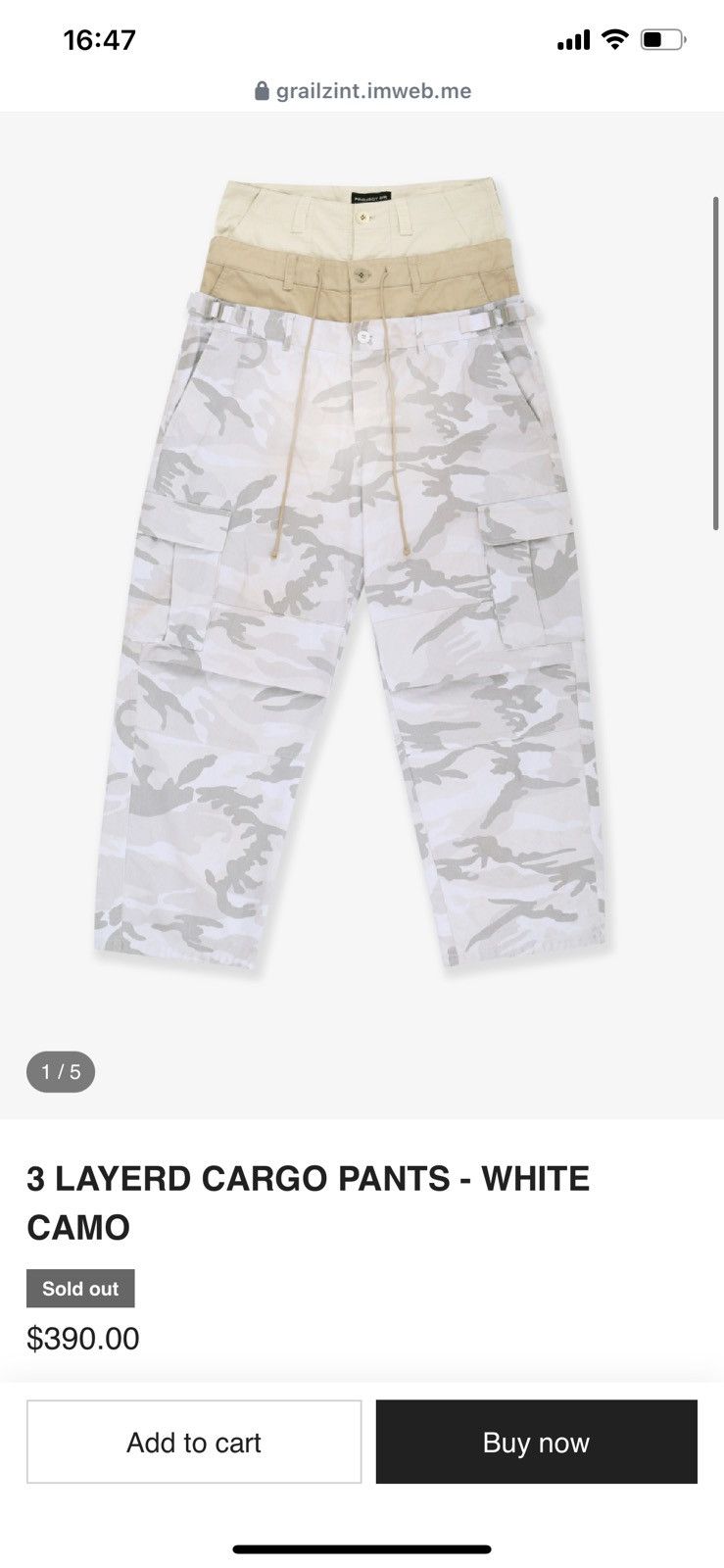 ★送料・関税込★Project G/R★3 Layerd Cargo Pants White★ PROJECT GR 3 LAYERD CARGO PANTS - WHITE CAMO