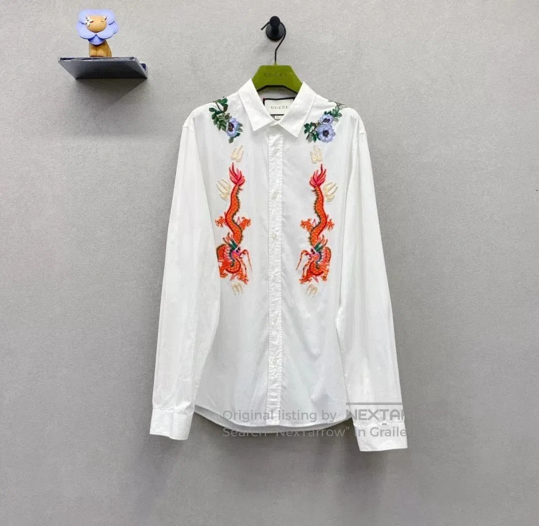 Gucci Gucci White Floral Embroidered Shirt. Size US XL / EU 56 / 4 - 1 Thumbnail