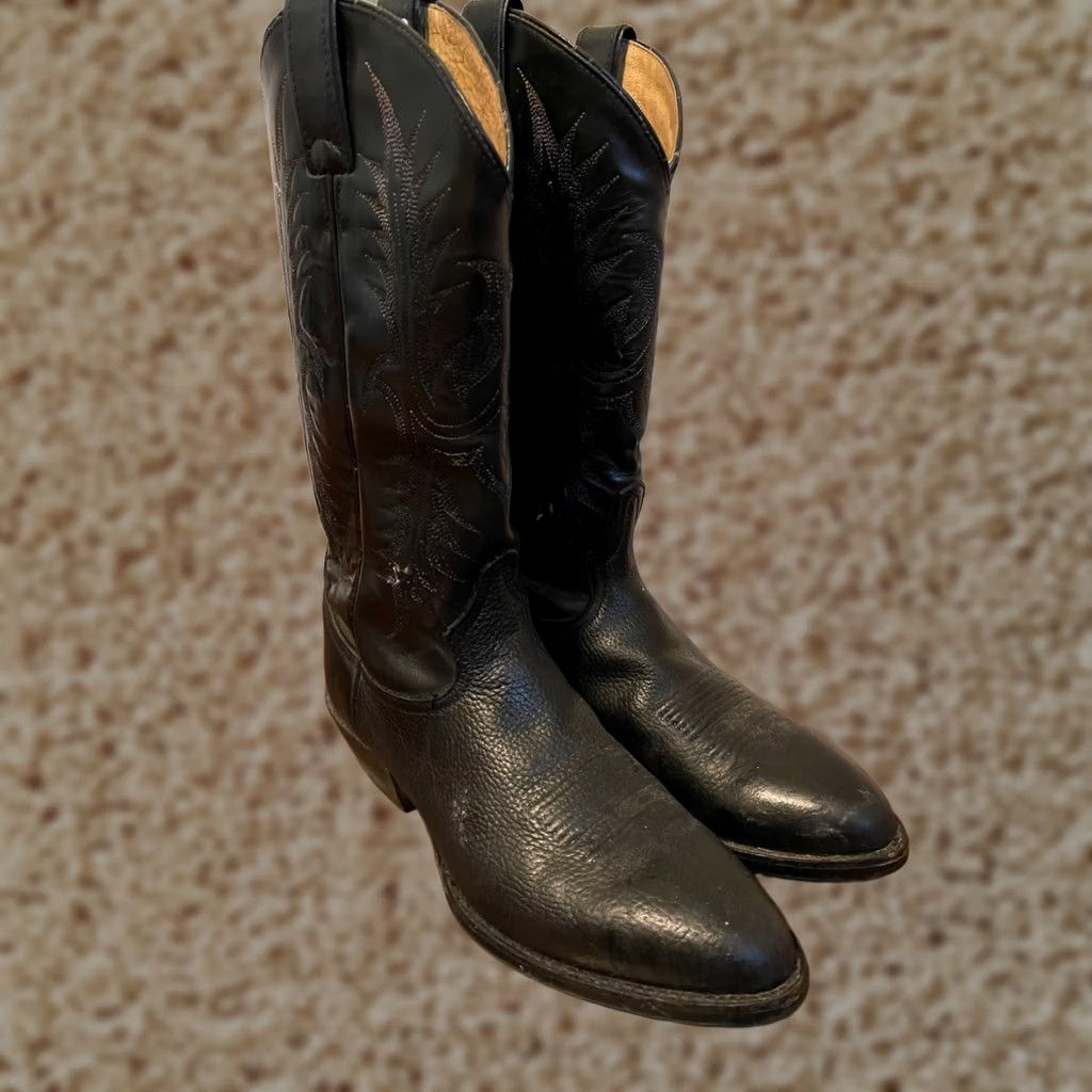 Tony Lama VINTAGE Tony Lama Boots Mens Black TW2006 Mexico Leather Western Cowboy Men Size US 9 / EU 42 - 1 Thumbnail