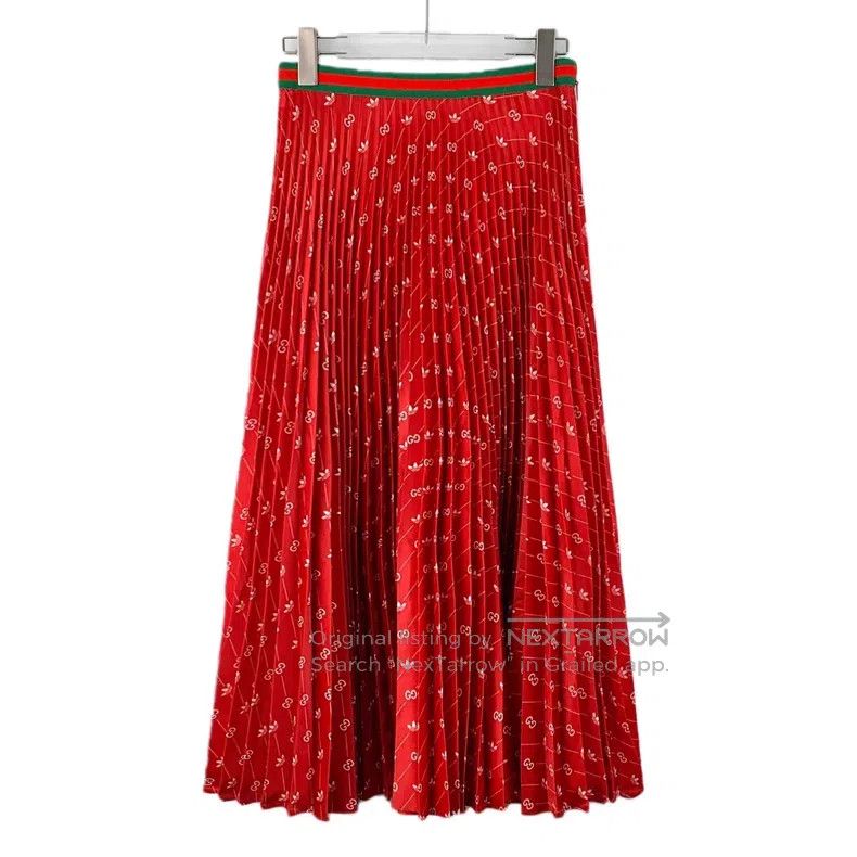 Gucci Gucci Red logo cotton pleated half-length skirt Size 25" / US 0 / IT 36 - 1 Thumbnail