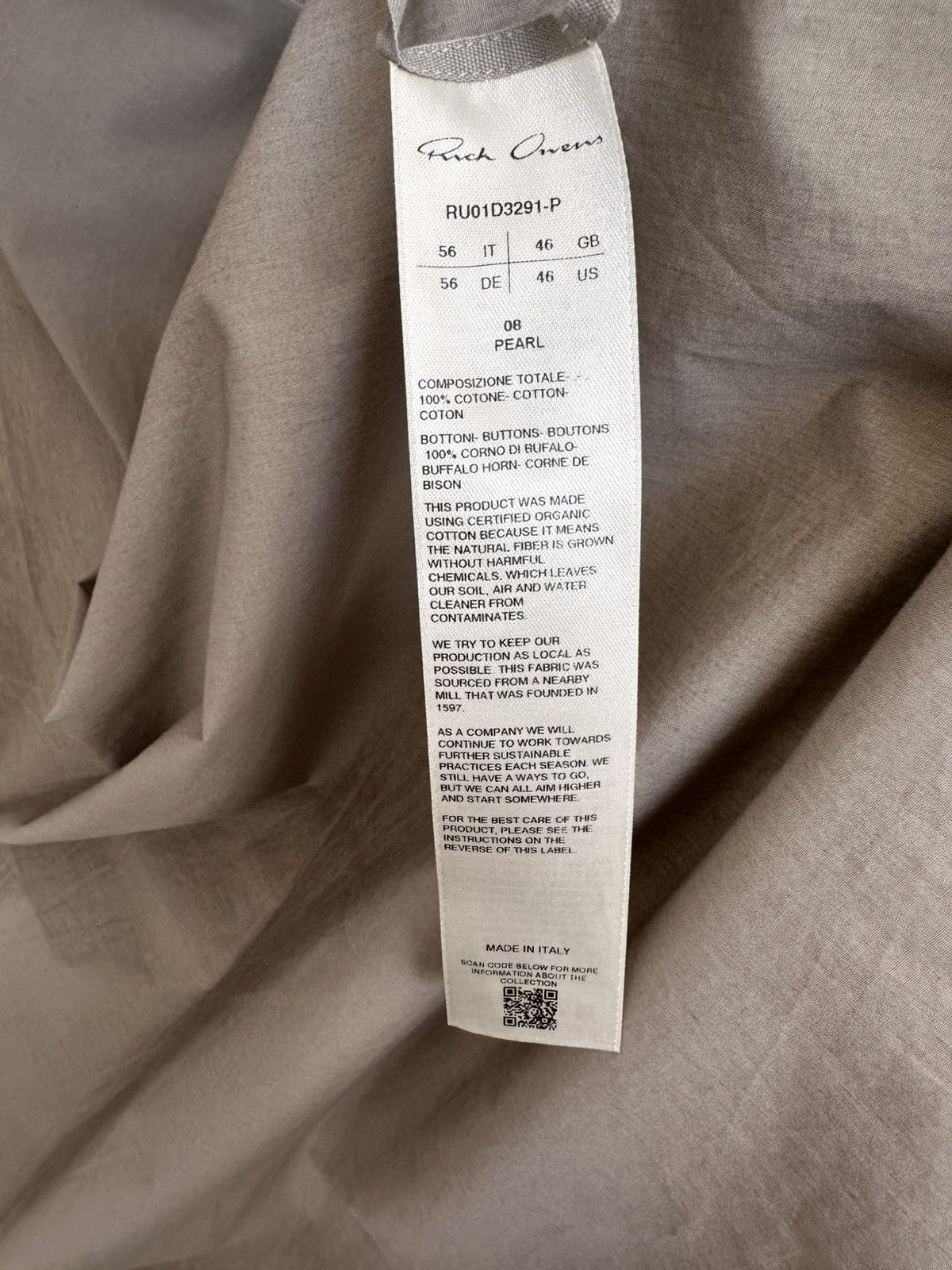 Rick Owens WORK SHIRT PEARL 56 Size US XXL / EU 58 / 5 - 13 Thumbnail