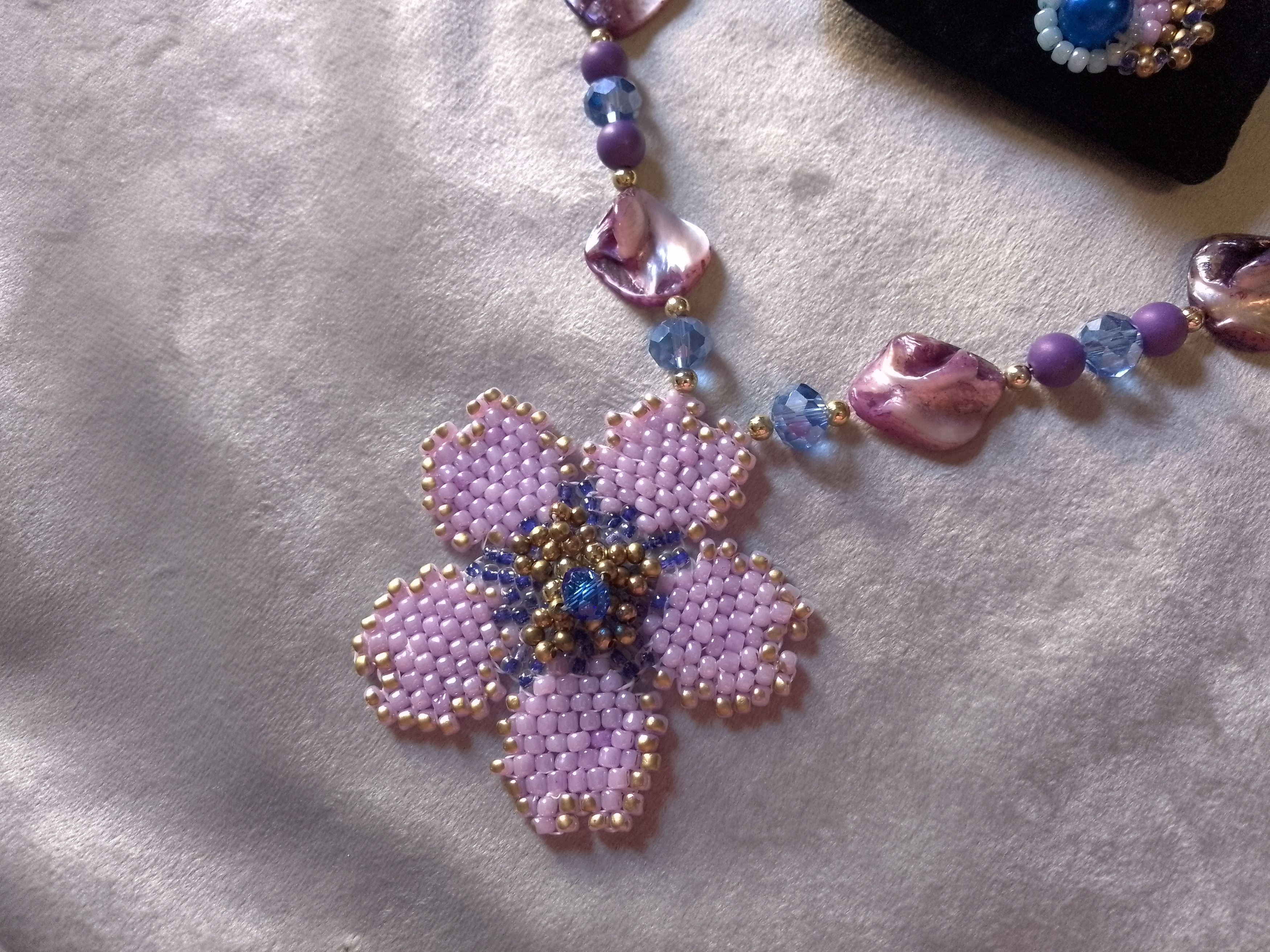 Handmade Necklace Flower Pendant Mother of Pearl Earrings Vintage Size ONE SIZE - 10 Thumbnail