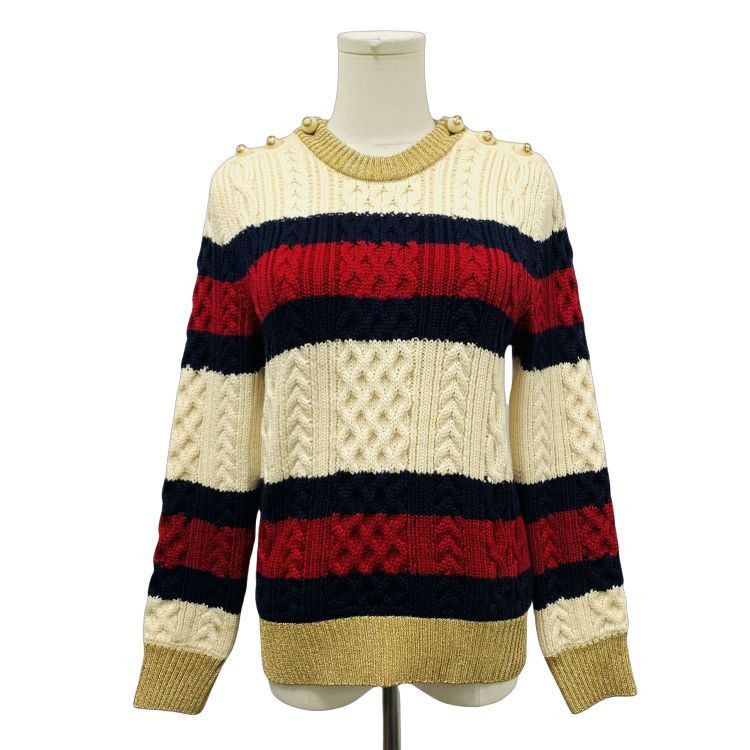 Gucci Gucci Striped Cable Knit Pearl Button Sweater Size L Size L / US 10 / IT 46 - 1 Thumbnail