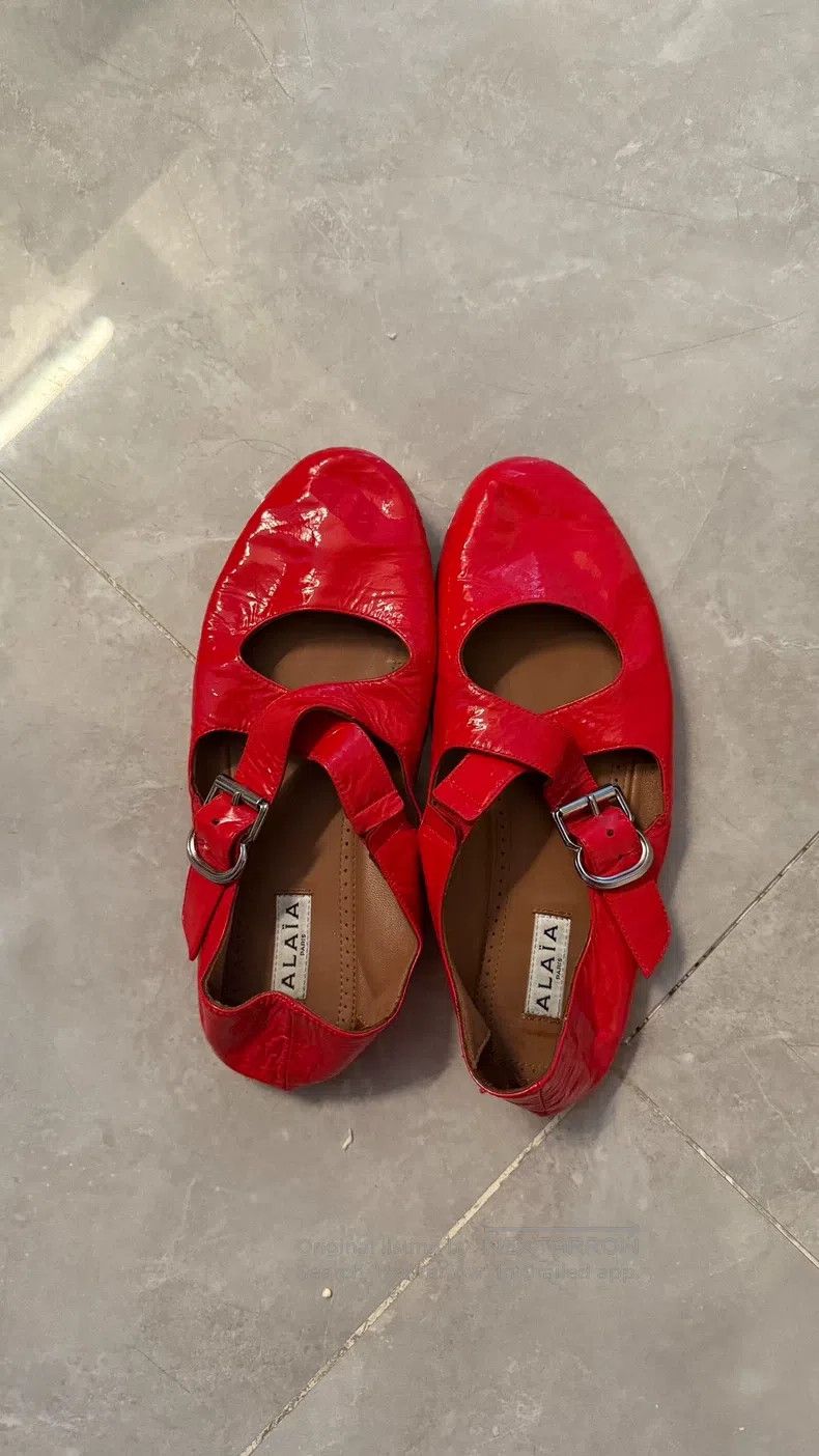 Alaia Alaia Red Cross-Strap Flat Shoes Size US 7.5 / IT 37.5 - 1 Thumbnail