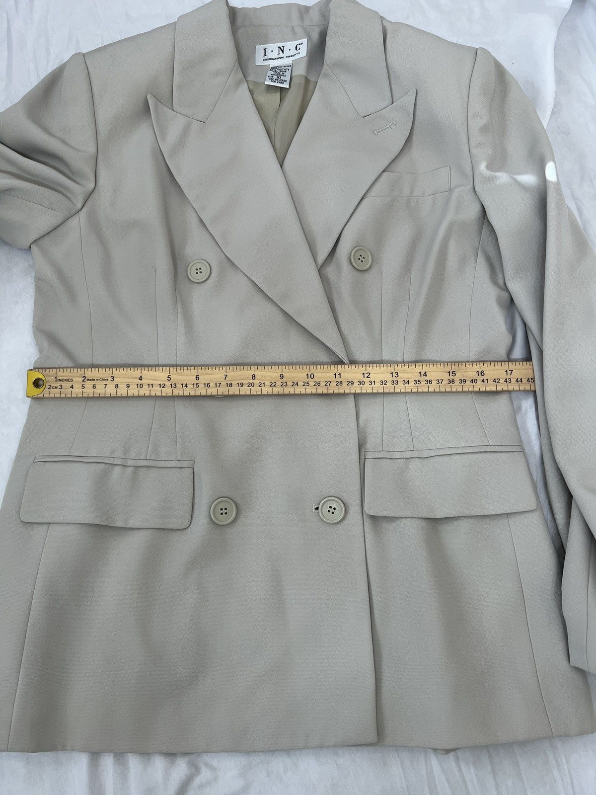 I.N.C INC International Concepts Double-Breasted Cream Blazer 90’s Size L / US 10 / IT 46 - 8 Thumbnail