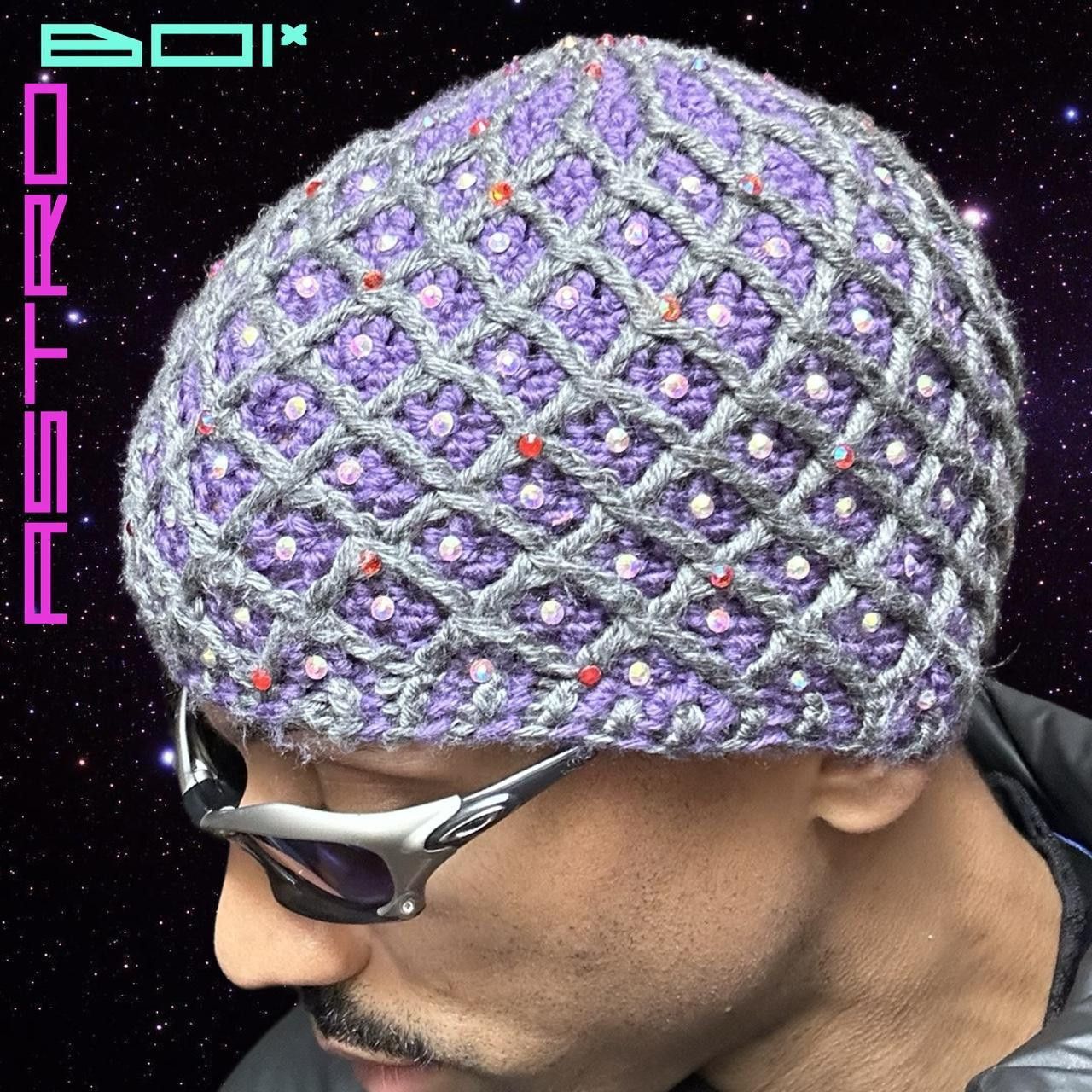 Other ASTROBOI Purple/Green Knit Rhinestone Beanie Size ONE SIZE - 4 Thumbnail