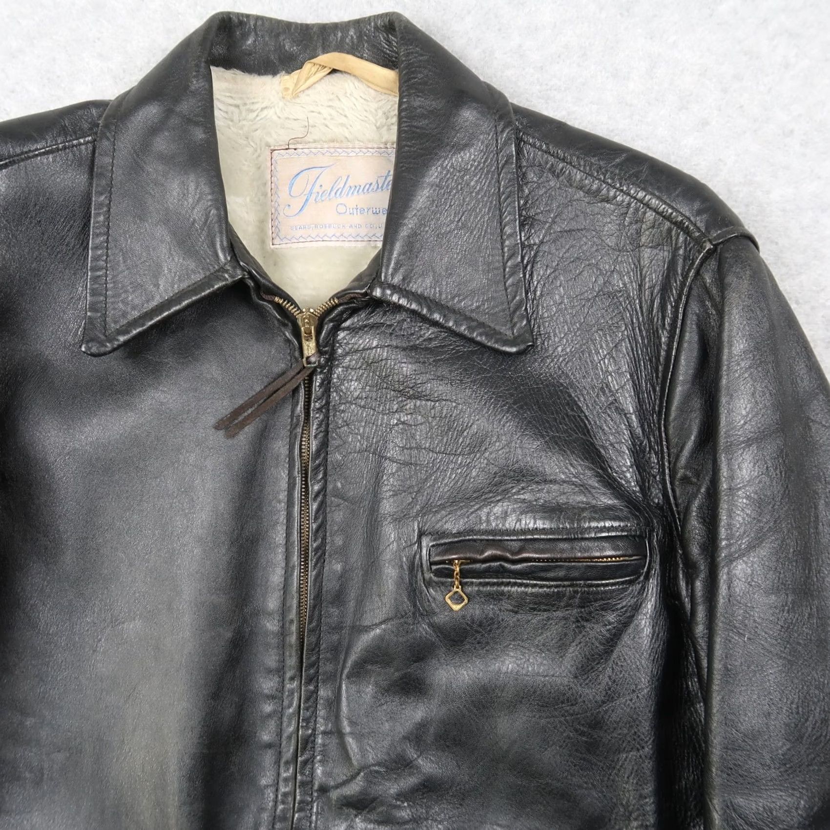 Sears Vintage FieldMaster Leather Jacket Motorcycle Size M Black / Vintage 50s Biker Look Mens Size US M / EU 48-50 / 2 - 3 Thumbnail