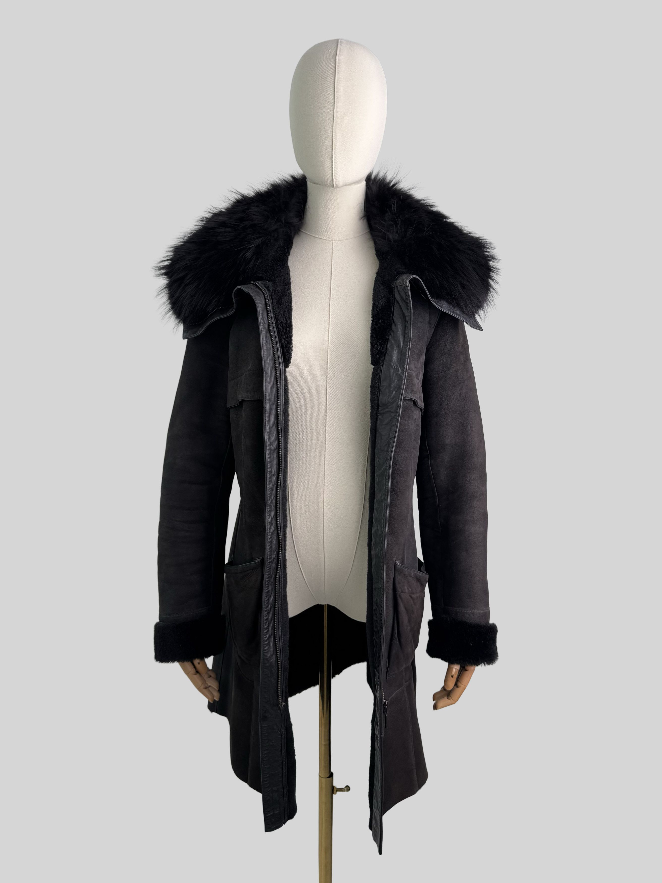 Vintage Women Vintage Sheepskin Leather Coat Black Fur Collar Size M / US 6-8 / IT 42-44 - 3 Thumbnail