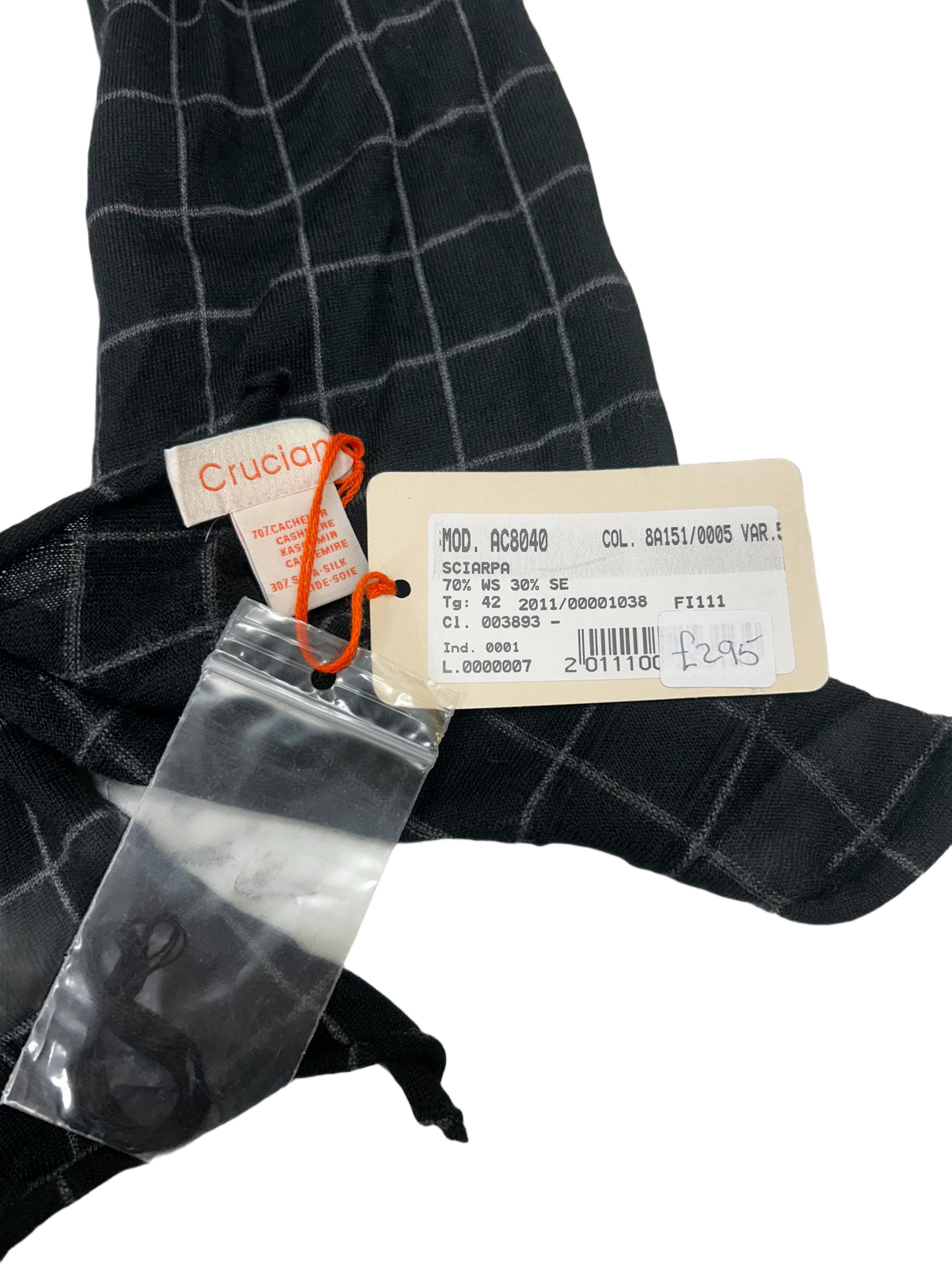 Cruciani Crucani Black ith Grey Grid Pattern Cashmere Scarf Size ONE SIZE - 2 Thumbnail