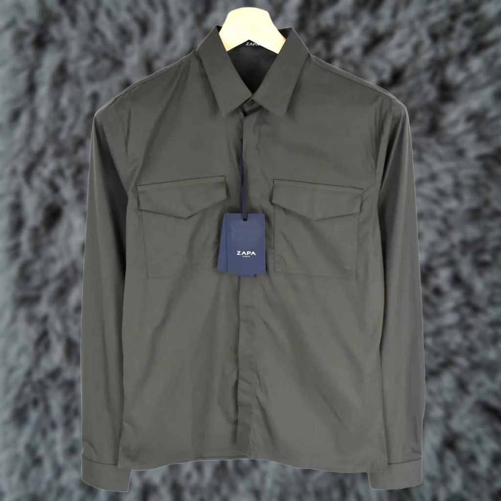 Vintage ZAPA Hache23 Shirt Men's UK 38 Long Sleeve Spread Collar Pockets Hidden Buttons Khaki Brand: Zapa Size US M / EU 48-50 / 2 - 1 Thumbnail