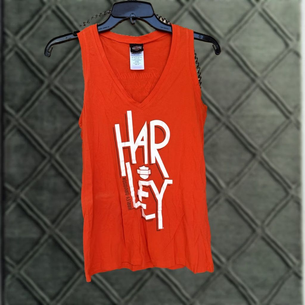 Harley Davidson Harley-Davidson Women's Orange Sleeveless V-Neck Tank Top Logo Graphic M Size M / US 6-8 / IT 42-44 - 1 Thumbnail