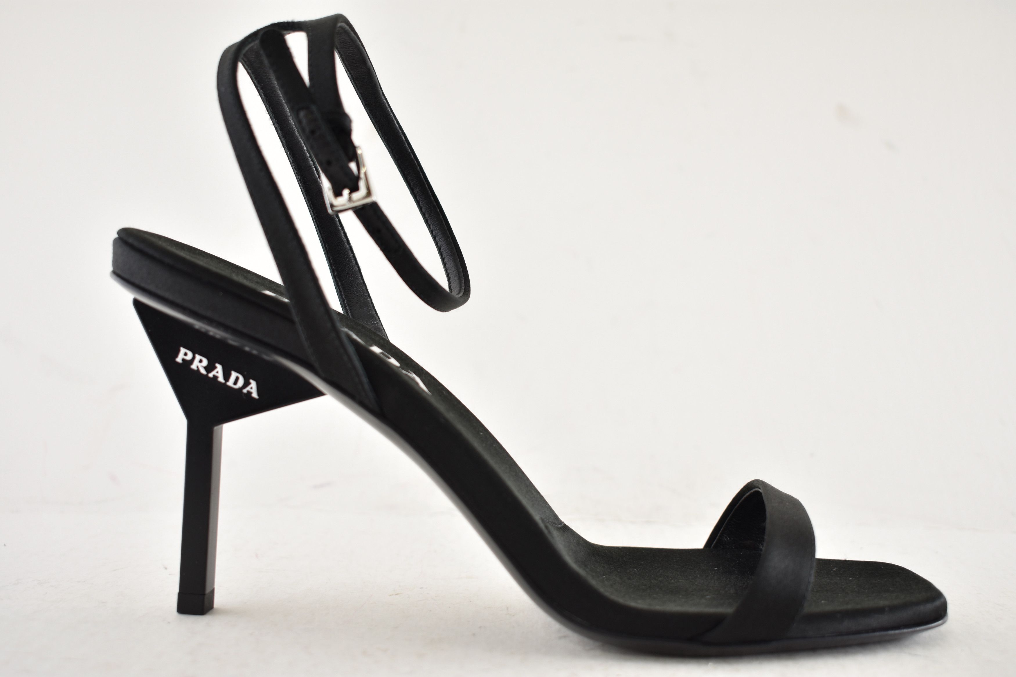 Prada Prada 85mm Satin Geometric Heel Ankle Strap Sandal Pump 39 Size US 9 / IT 39 - 2 Thumbnail