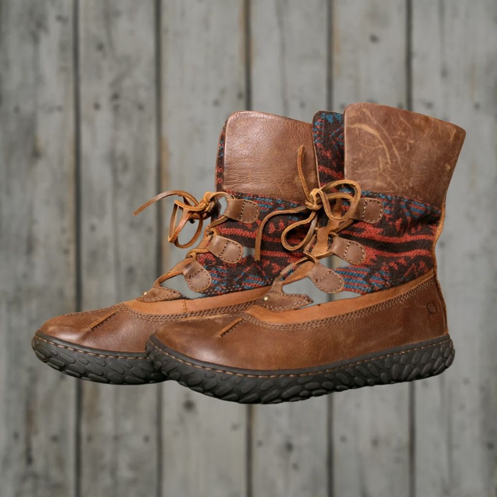 Born VINTAGE Børn Boot Brown Leather Wool 8" Fold-Over Boots Sz. 7.5 Women Size US 8 / IT 38 - 1 Thumbnail