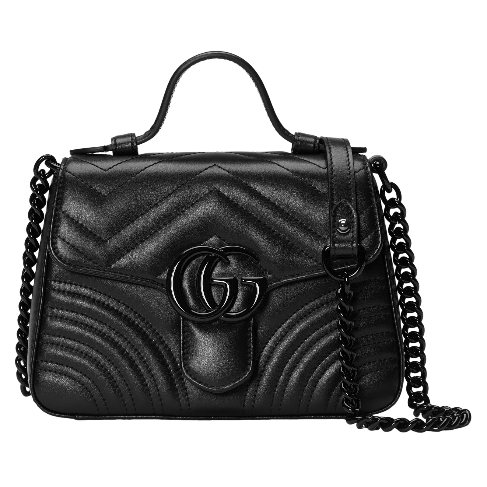 Gucci Gucci Marmont Small Black Chevron Top Handle NEW AUTH Size ONE SIZE - 1 Thumbnail