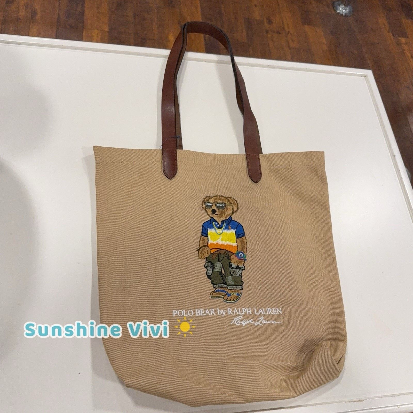 Polo Ralph Lauren NWT Polo Ralph Lauren Cotton Embroidered Bear Tote Bag Tan Size ONE SIZE - 1 Thumbnail