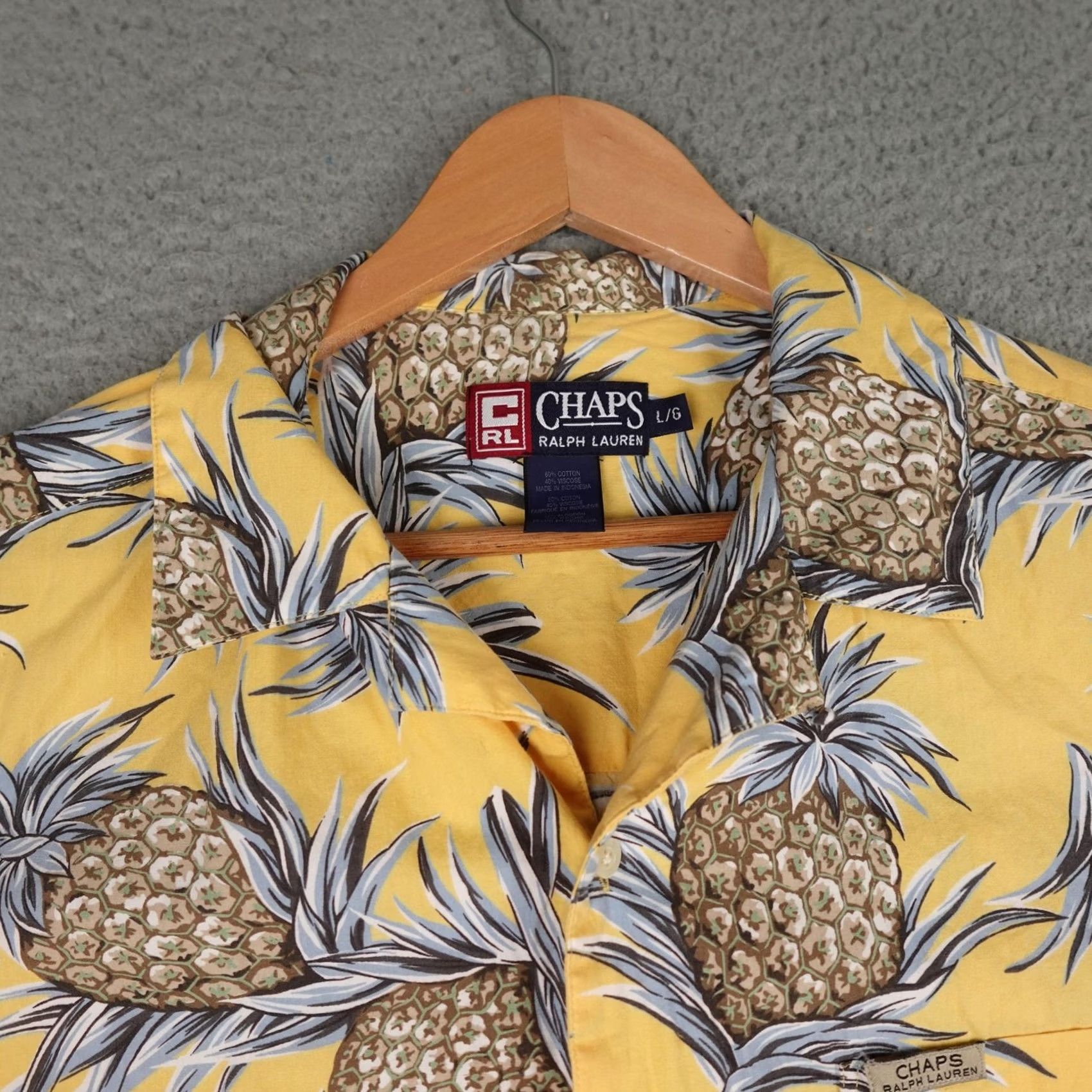 Polo Ralph Lauren Chaps Ralph Lauren Shirt Mens L Yellow Hawaiian Aloha Pineapple Print Camp Beach Tropical Retro Size US L / EU 52-54 / 3 - 4 Thumbnail