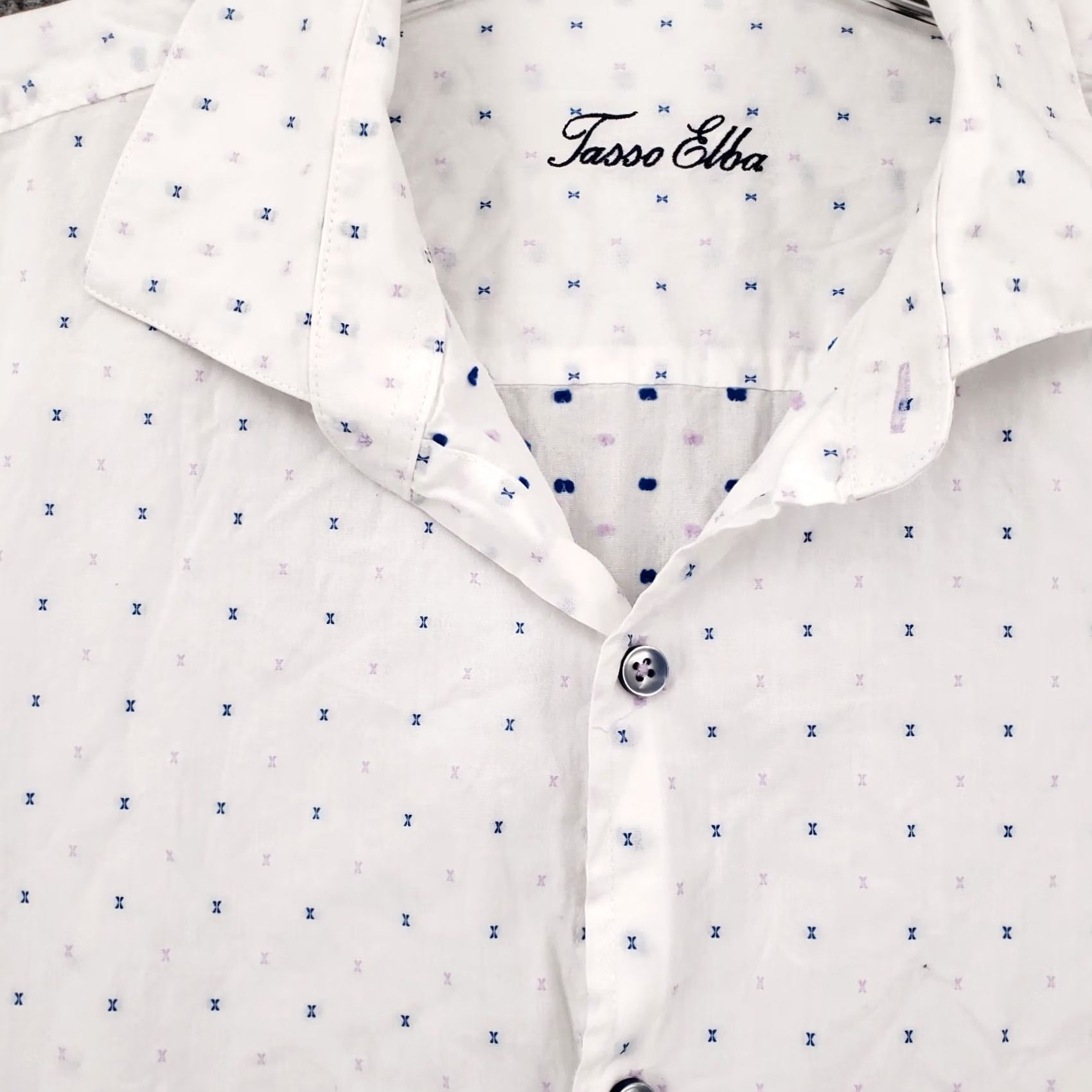 Tasso Elba Tasso Elba Dress Shirt Men XL 17-17.5 White Dobby Supima Cotton Allover Collared Shirt Size 46R - 3 Thumbnail