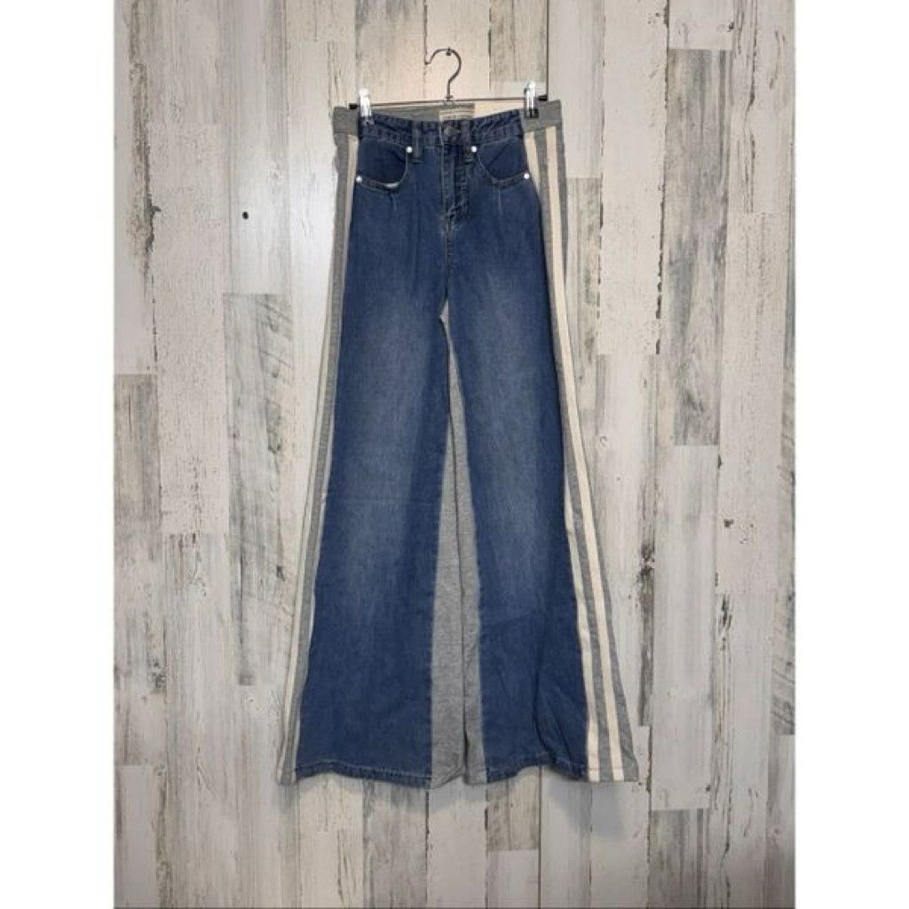 J Brand Austin Landing Women Size 0 Wide Leg Jeans Blue Stripe Denim Size 24" / US 00 / IT 34 - 1 Thumbnail