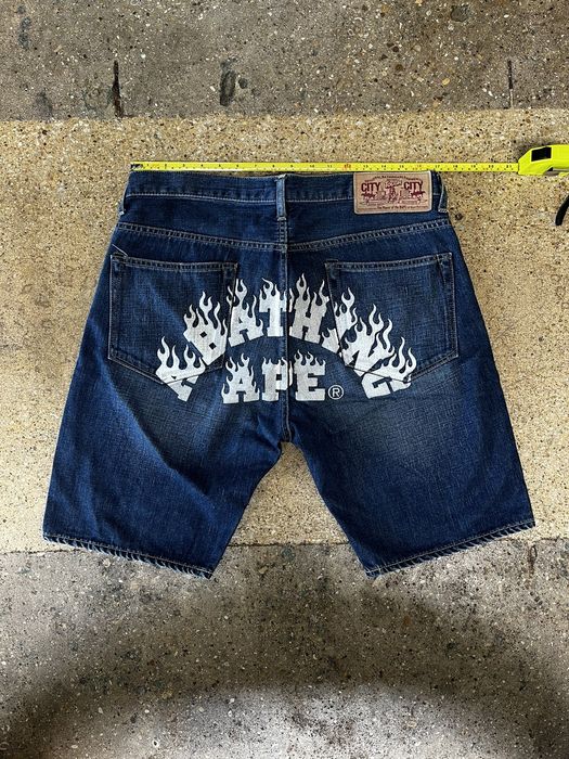 Bape Fire Logo Denim Shorts | Grailed