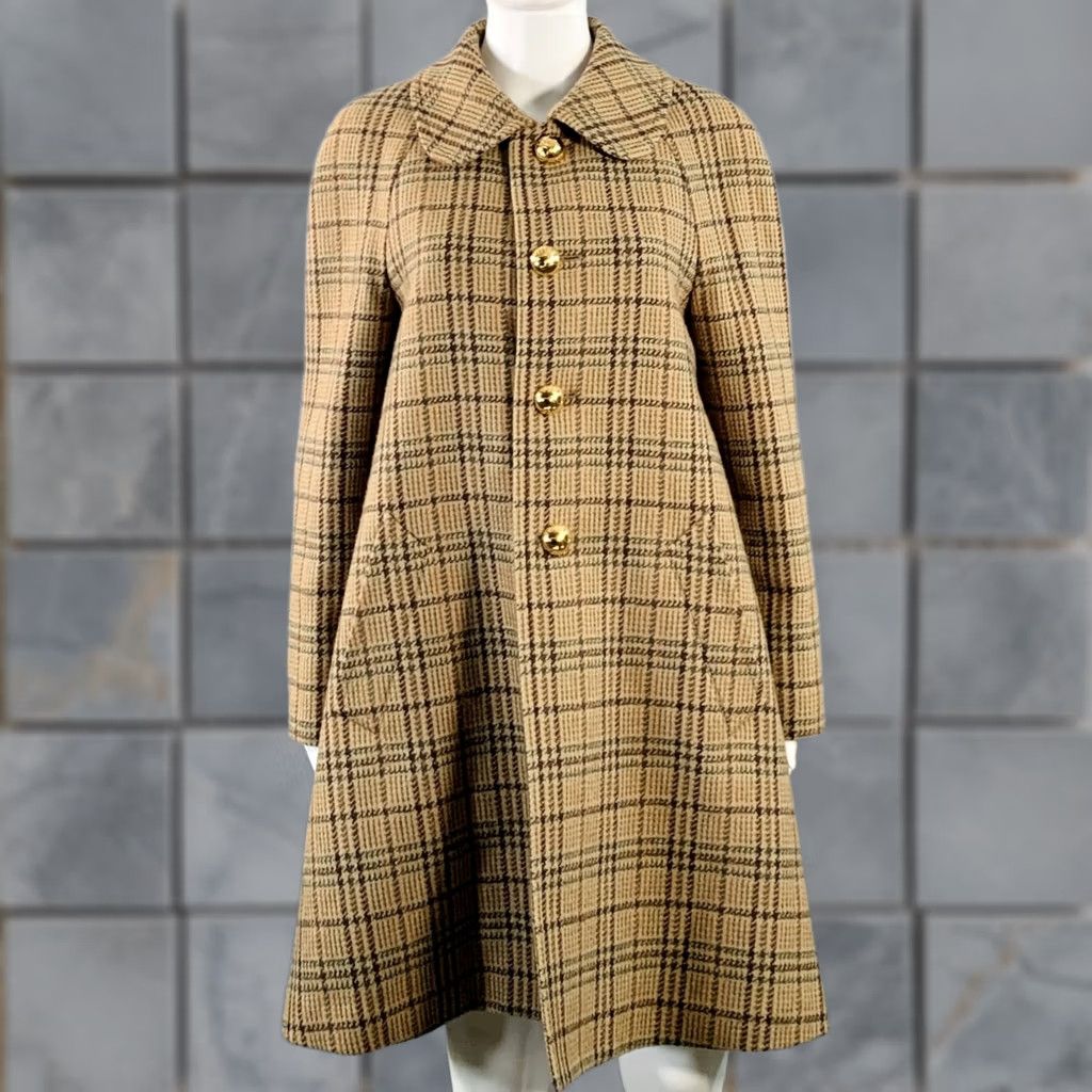 Celine CELINE Coat Raglan Sleeve Plaid Wool Blend Khaki Brown Olive Size 6 Womens Size M / US 6-8 / IT 42-44 - 1 Thumbnail