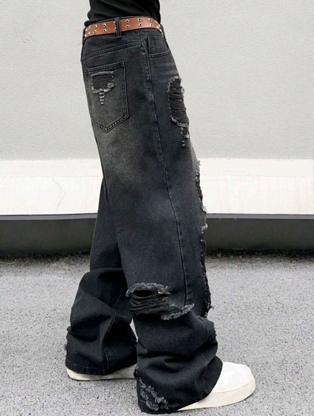 Japanese Brand × Jean Distressed Black Ripped Torn Jeans Y2k sh Size US 35 - 4 Thumbnail
