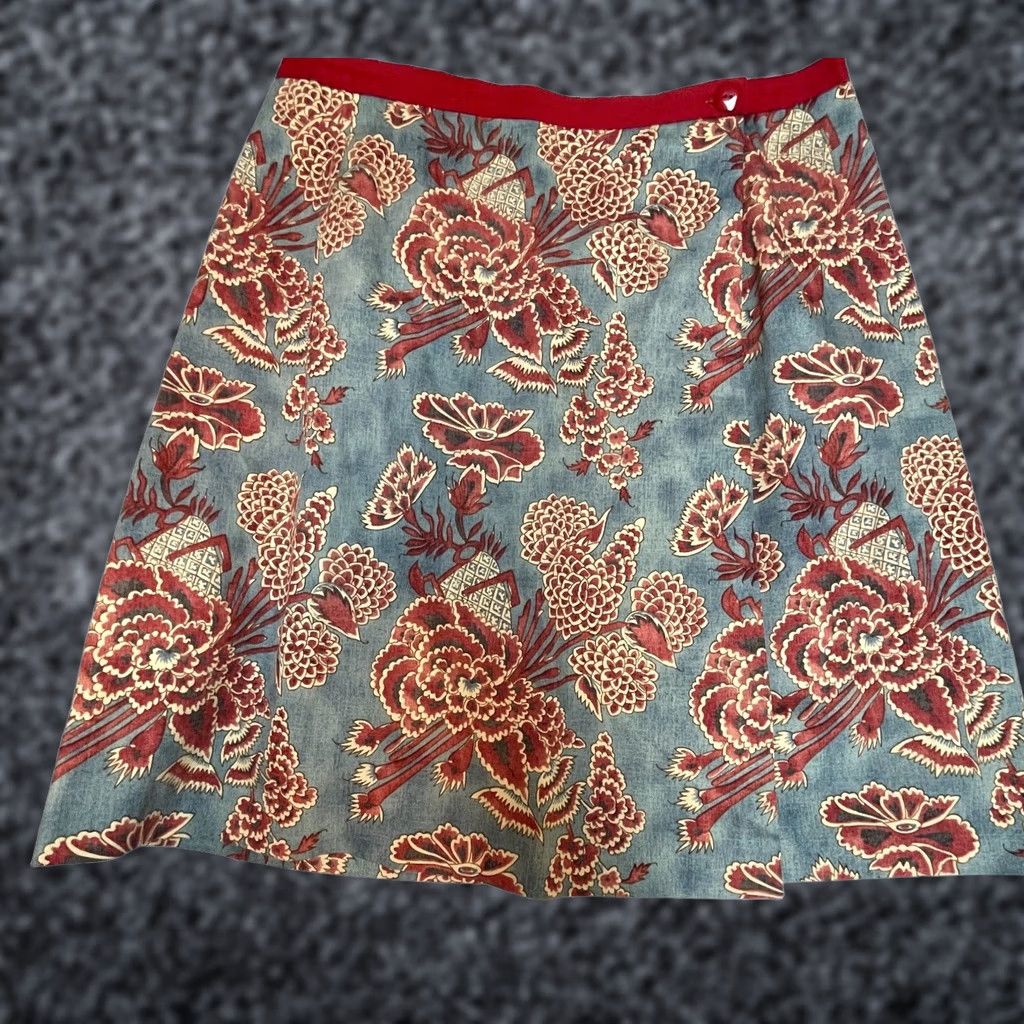 Coldwater Creek Coldwater Creek Wrap Skirt Women's Large Floral Print Blue Red Cotton Casual Size 36" / US 14 / IT 50 - 1 Thumbnail