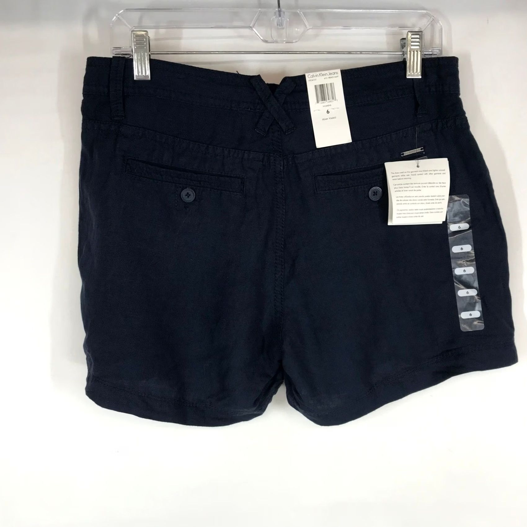 Vintage Calvin Klein Jeans Shorts Womens Linen Blend Navy Blue 6 Casual Lightweight Pockets Button Front Back Belt Loop Subtle Details Vintage: No Size 28" / US 6 / IT 42 - 4 Thumbnail