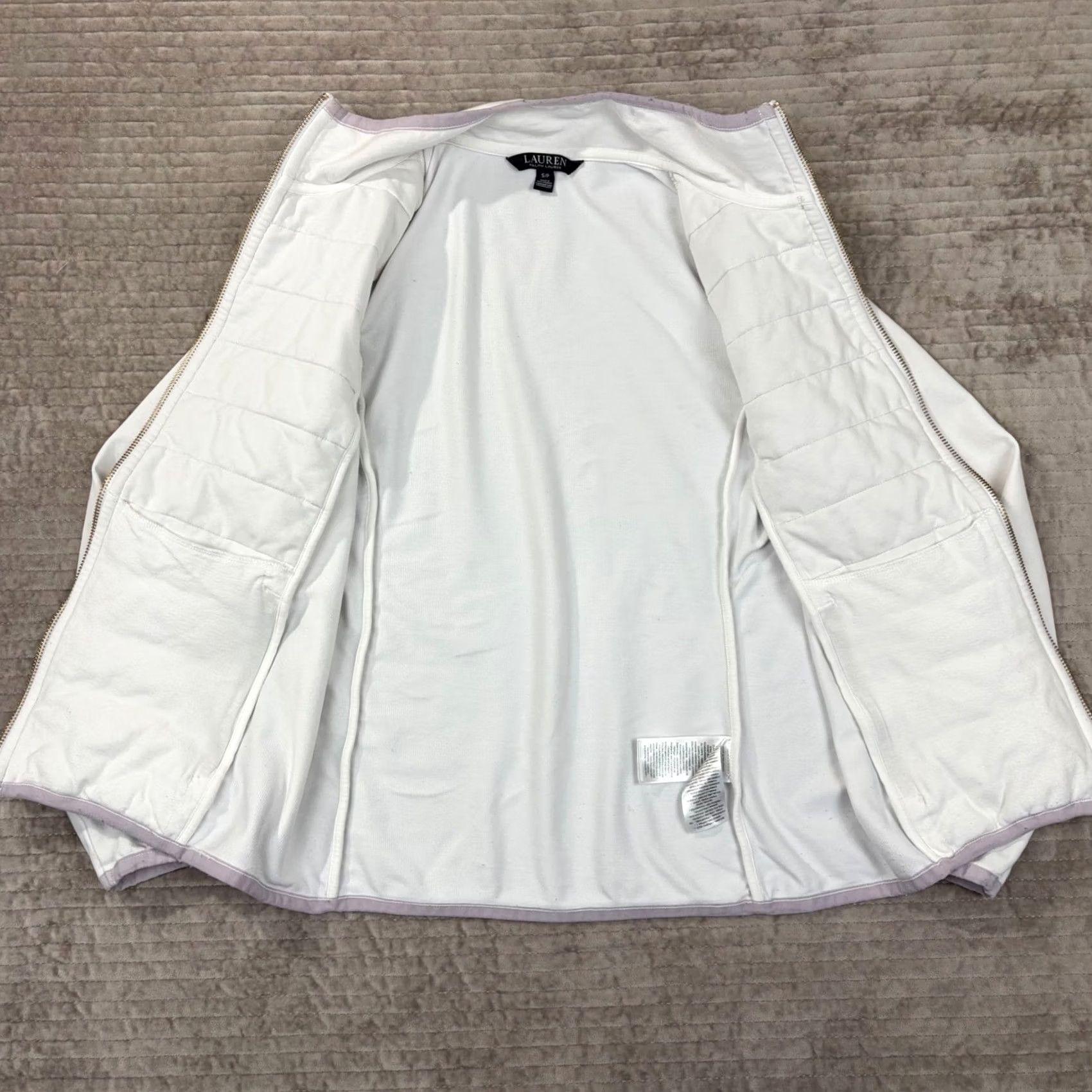 Ralph Lauren Lauren Ralph Jacket Womens S White Quilted Front Zip Lavender Trim Size S / US 4 / IT 40 - 2 Thumbnail
