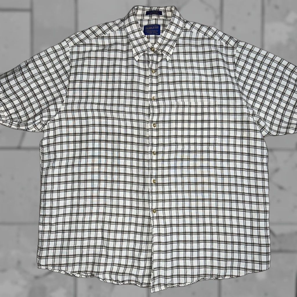 Pendleton VINTAGE Pendleton Shirt City Beige Plaid Button-Up Short Sleeve Mens 2XL Linen Blend Beige (2XL) Size US XXL / EU 58 / 5 - 1 Thumbnail