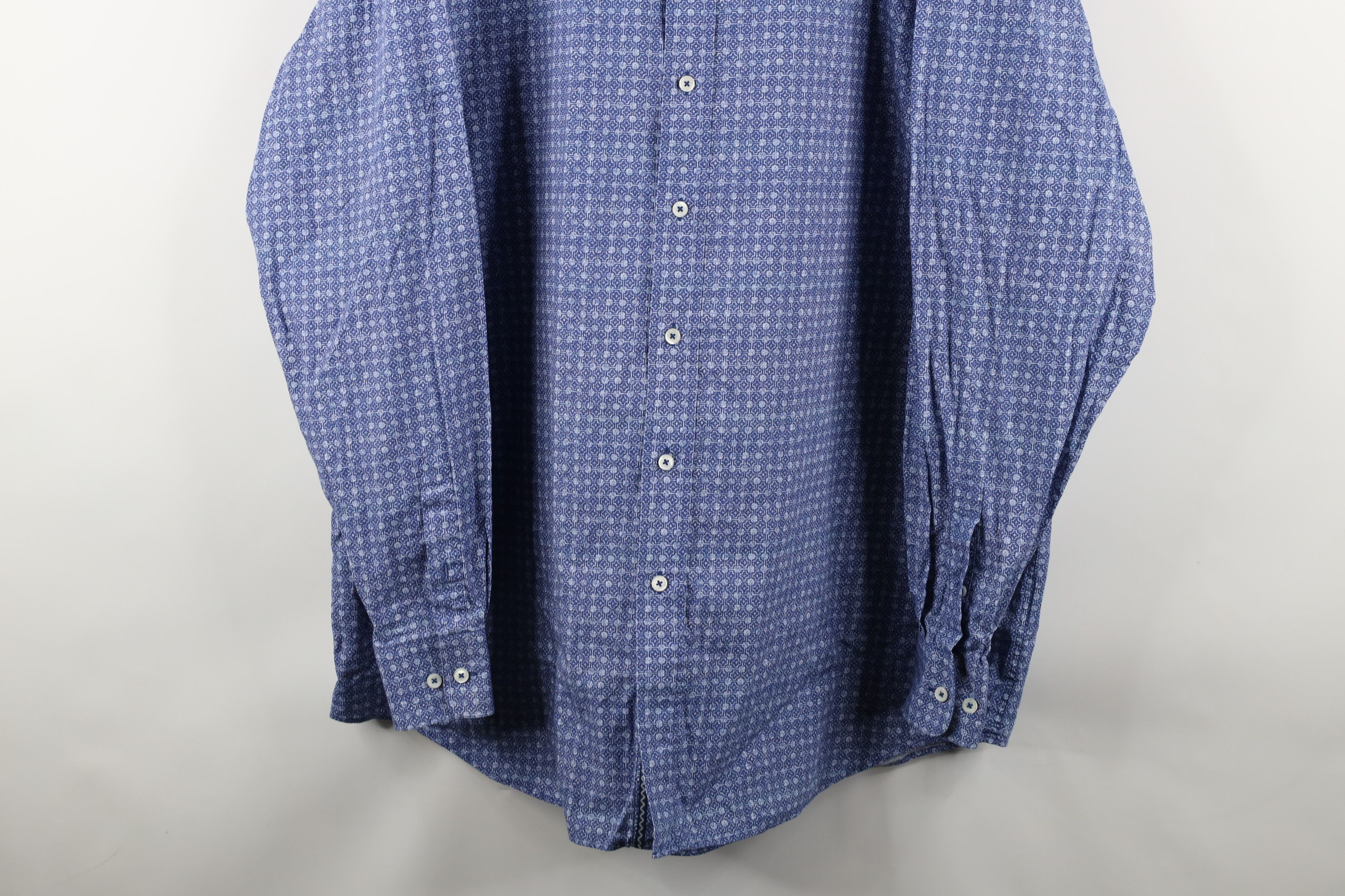 Vintage Bugatchi Uomo Geometric Collared Button Shirt Blue Cotton Size US XXL / EU 58 / 5 - 3 Thumbnail