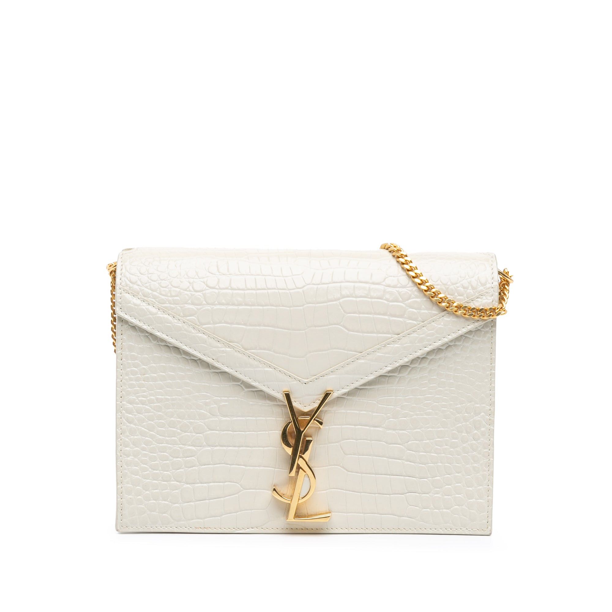 Saint Laurent Paris Saint Laurent Croc Embossed Leather Monogram Cassandra Clasp Bag White Size ONE SIZE - 1 Thumbnail