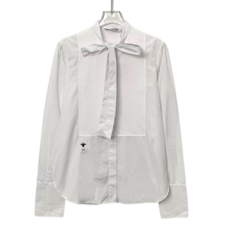 Dior Dior White tie bow bee embroidered cotton long-sleeved shi Size XXS / US 00 / IT 34 - 1 Thumbnail