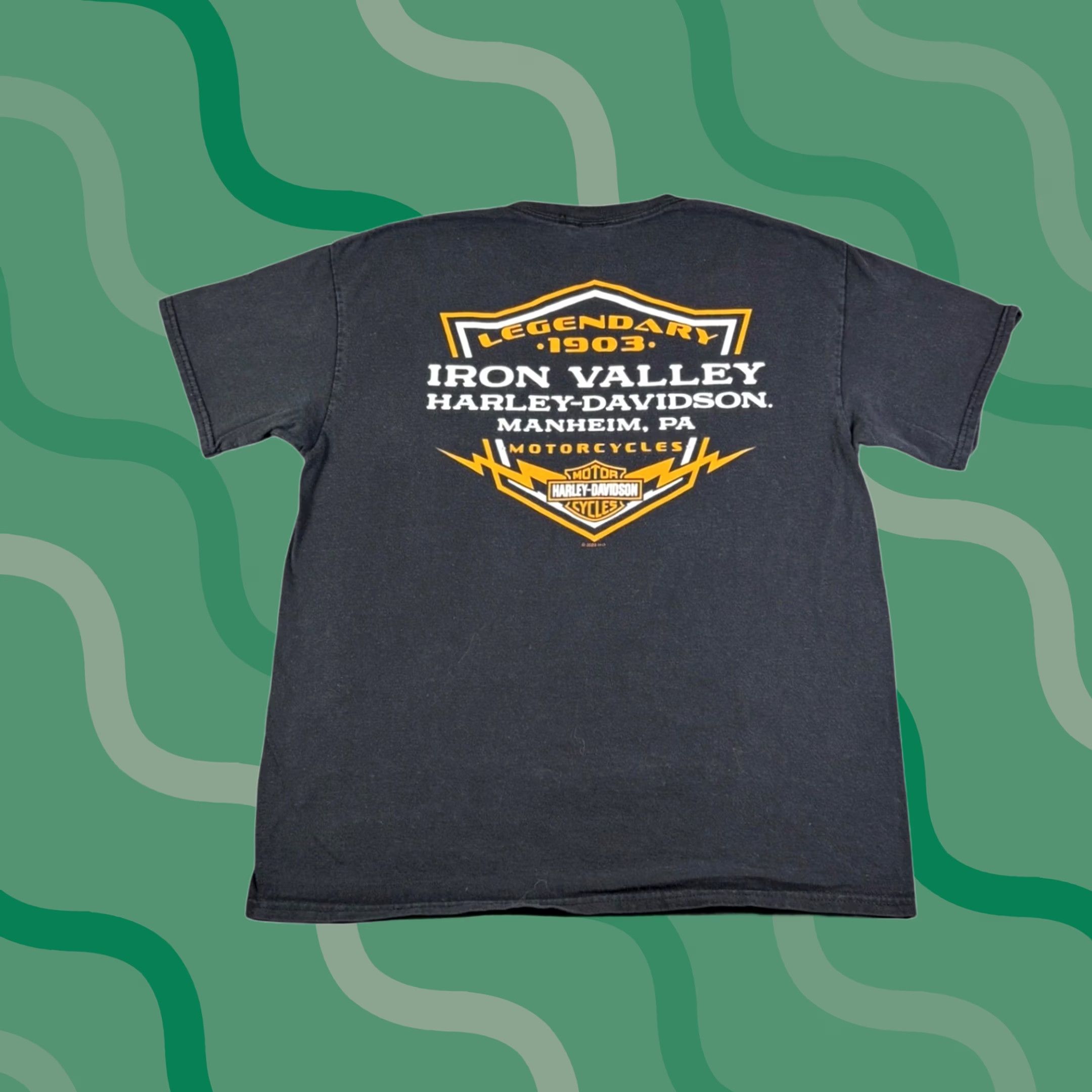 Harley Davidson VINTAGE Harley-Davidson Iron Valley T-Shirt Mens Black Short Sleeve XL 2023 USA Logo Graphic Print Cowboy Western Transportation Size US XL / EU 56 / 4 - 1 Thumbnail