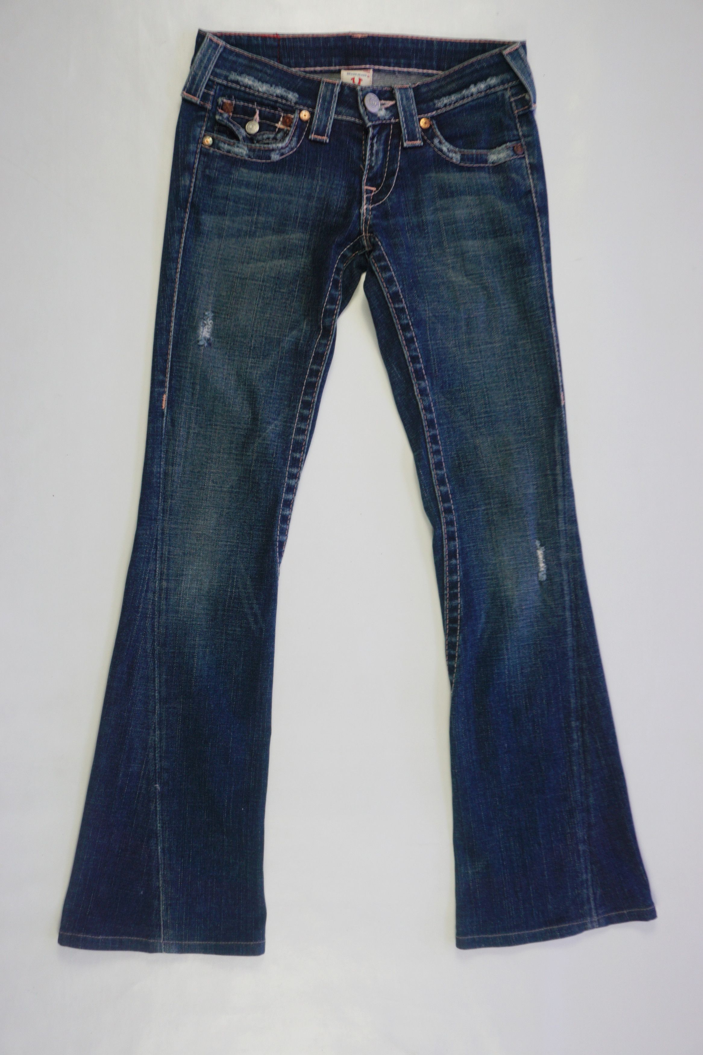 True Religion Vintage Petite Made in USA Low Rise Flare Distress Jeans Size 25" / US 0 / IT 36 - 1 Thumbnail