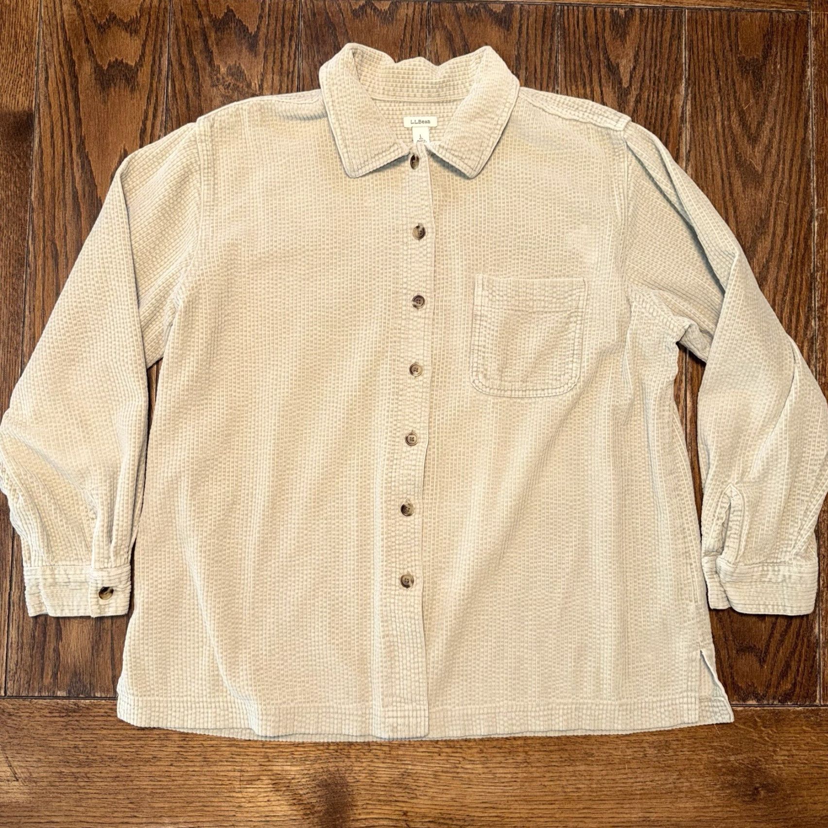 Vintage L.L. Bean Shirt Womens Large Beige Corduroy Button-Up Casual Pockets Cotton Solid 266127 Size L / US 10 / IT 46 - 2 Thumbnail