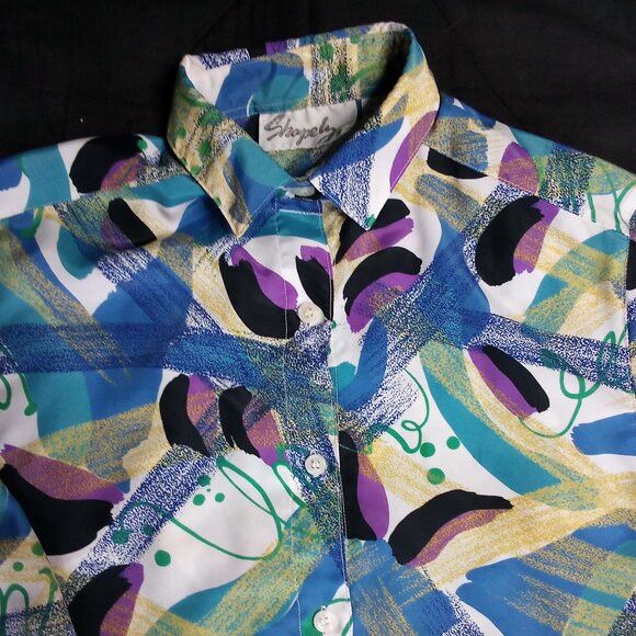 Other Vintage Shapely Abstract Geometric Polyester Disco Shirt Size US L / EU 52-54 / 3 - 1 Thumbnail