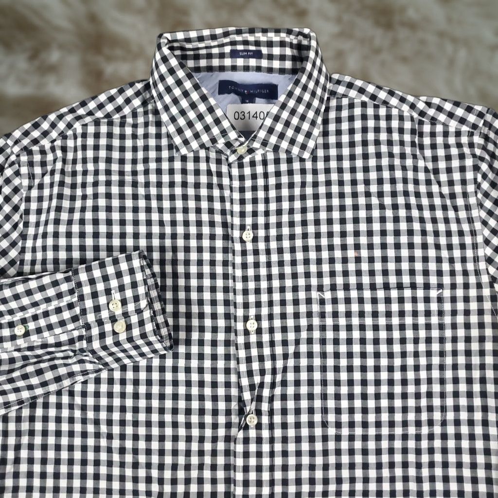 Tommy Hilfiger Tommy Hilfiger Dress Shirt Mens 16 Black Check Long Sleeve Button Up Size 42R - 1 Thumbnail