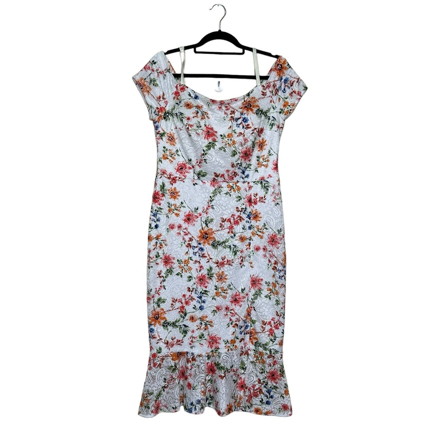 Guess Guess White Red Floral Off-The-Shoulder Midi Dress size 14 Size XL / US 12-14 / IT 48-50 - 6 Thumbnail