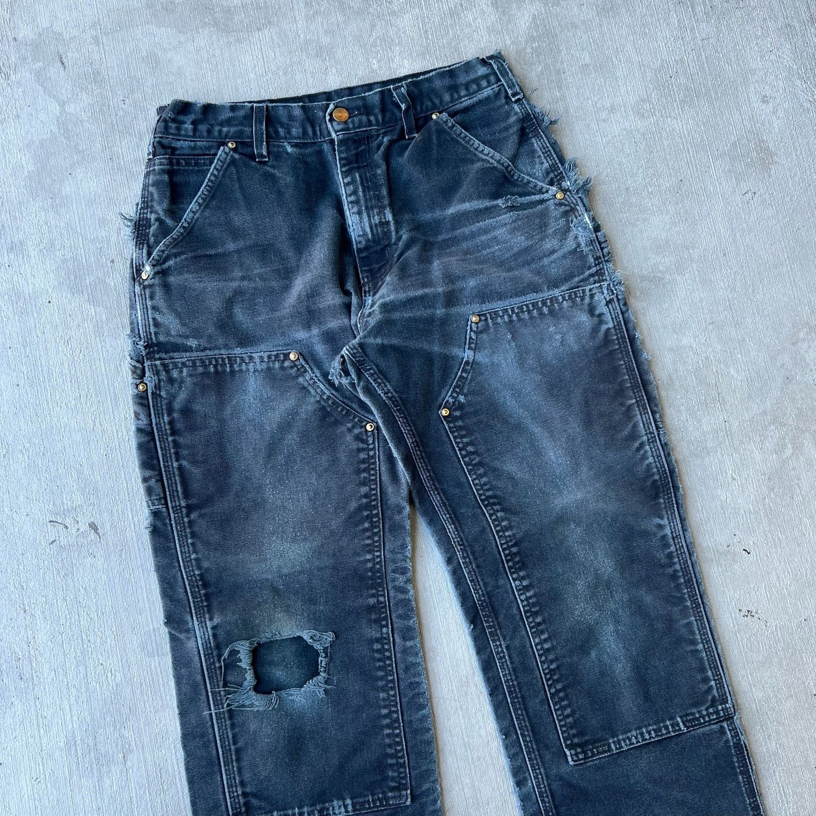 Carhartt × Vintage Carhartt black faded double knee work wear carpenter pants Size US 29 - 2 Thumbnail