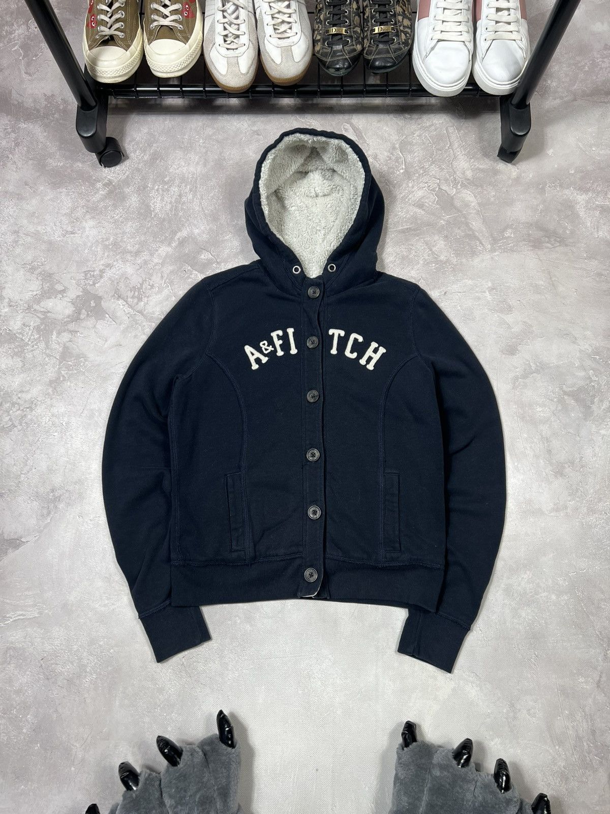 トップス Abercrombie&fitch fur zip up hoodie y2k Abercrombie & Fitch Vintage Abercrombie Fitch Y2k Fur Faux Zip